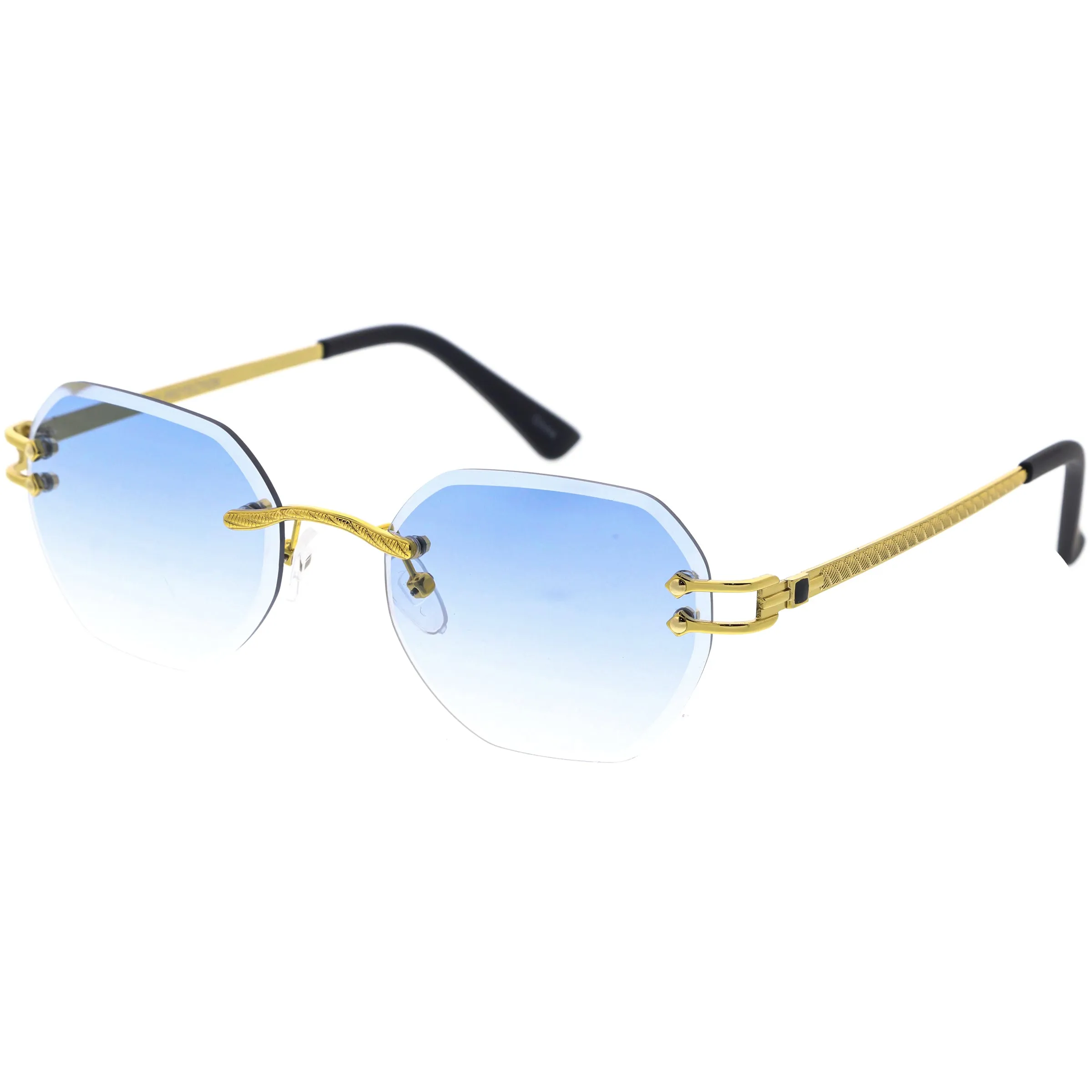 Luxe Bevelled Gradient Lens Small Rimless Geometric Sunglasses D215