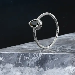 Lyra Bezel Natural Black Diamond Pear Cut Engagement Ring