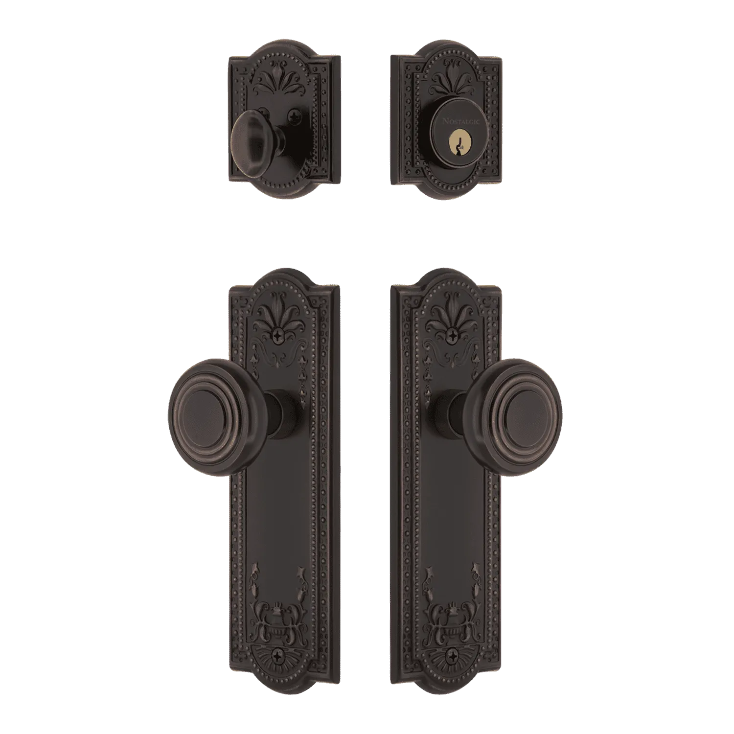 Meadows Entry Set with Deco Knob in Timeless Bronze