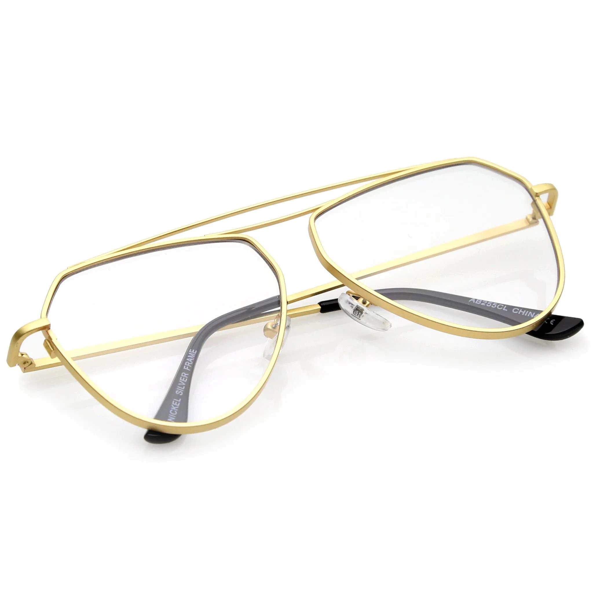 Modern Geometric Laser Cut Penta Clear Flat Lens Glasses A954