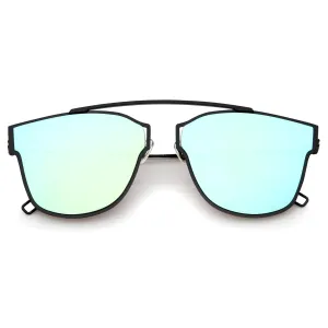Modern Thin Flat Mirrored Lens Horned Rim Sunglasses A340