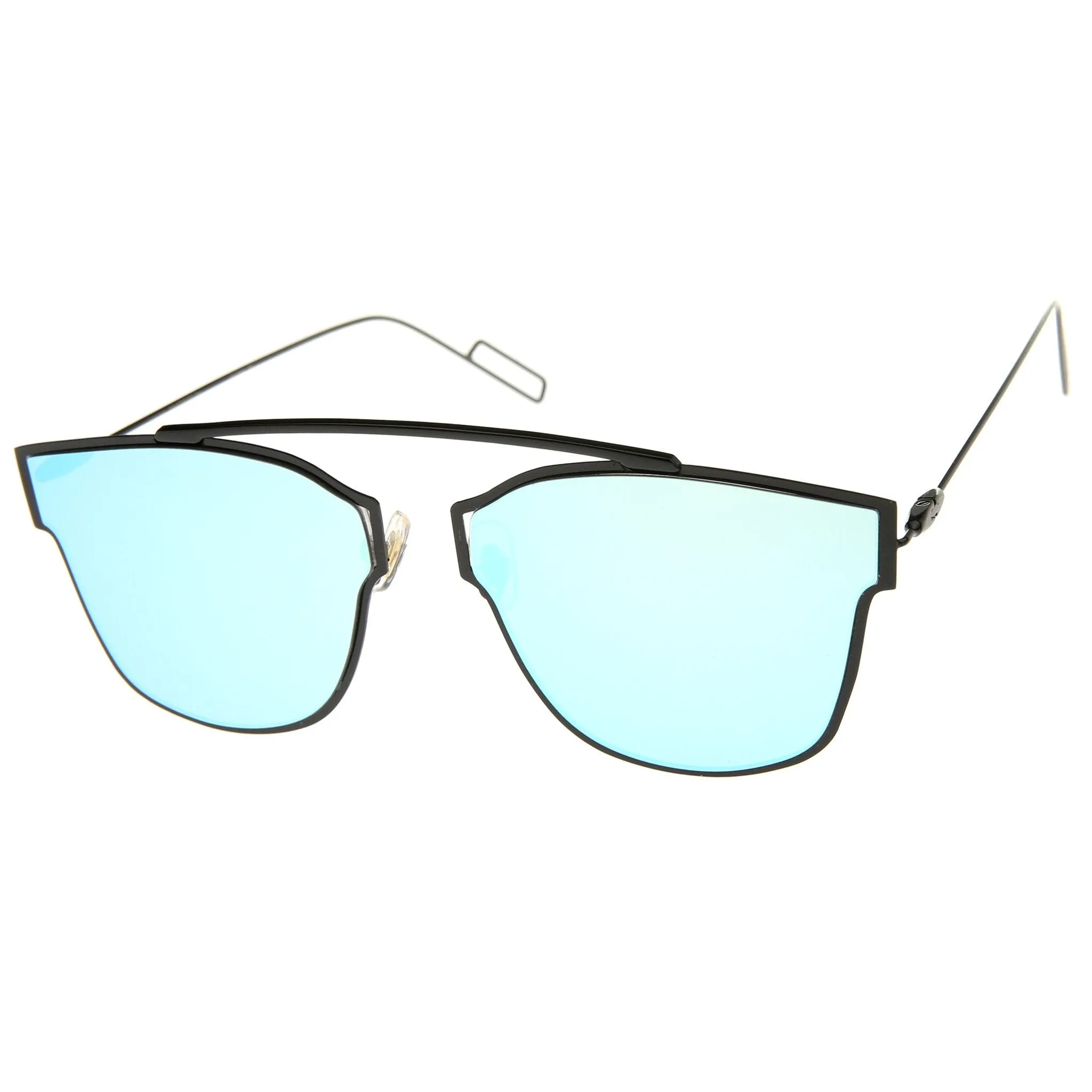Modern Thin Flat Mirrored Lens Horned Rim Sunglasses A340