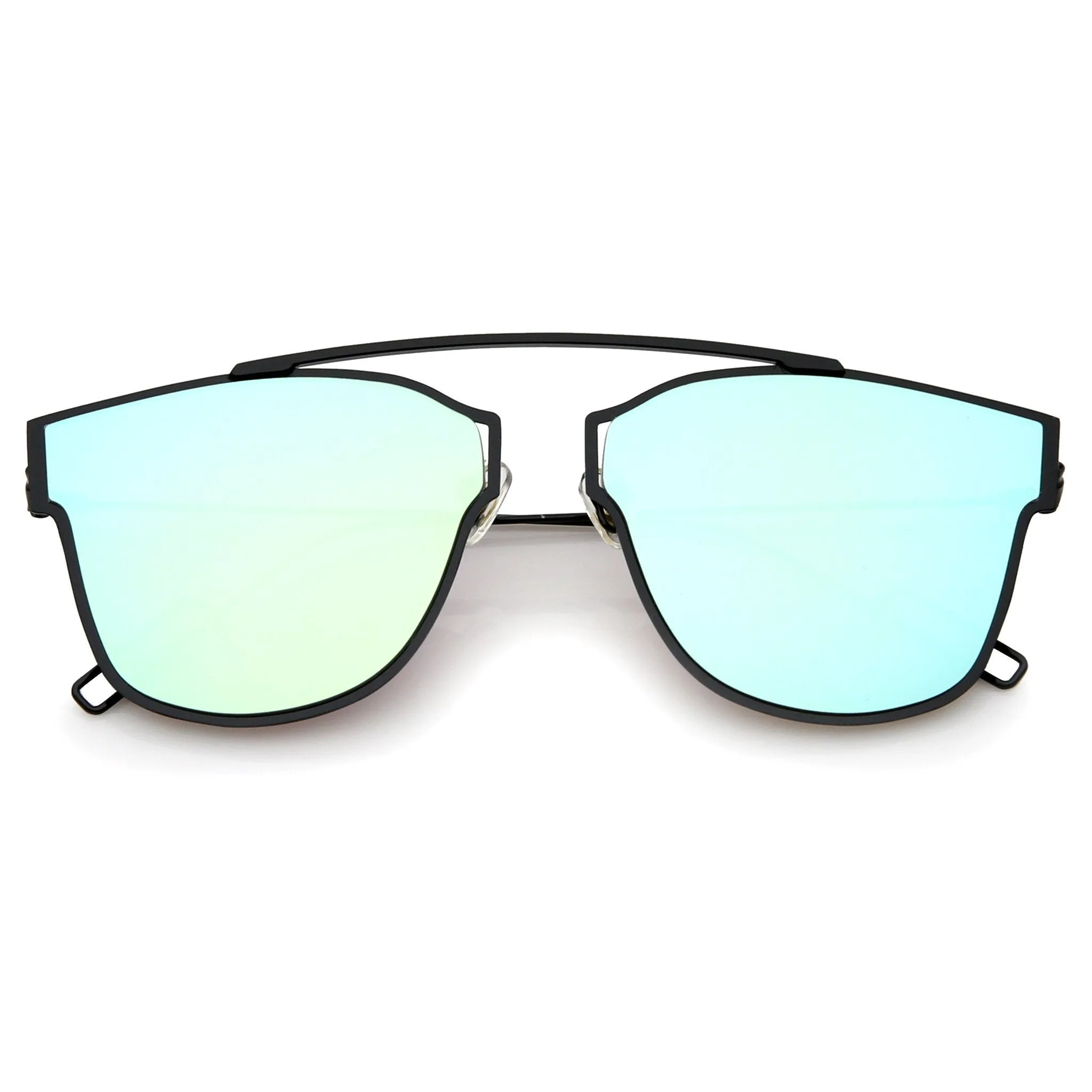 Modern Thin Flat Mirrored Lens Horned Rim Sunglasses A340