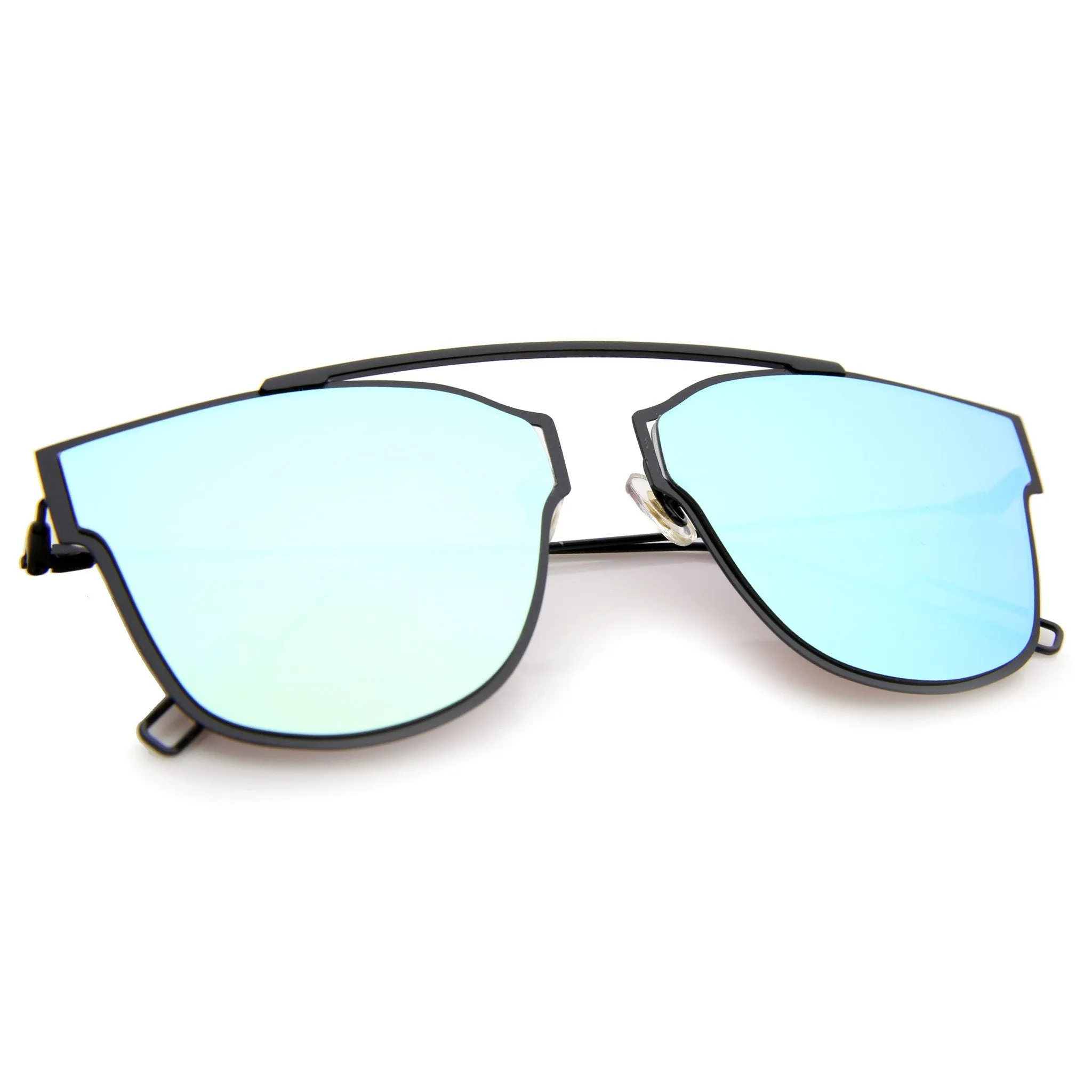 Modern Thin Flat Mirrored Lens Horned Rim Sunglasses A340