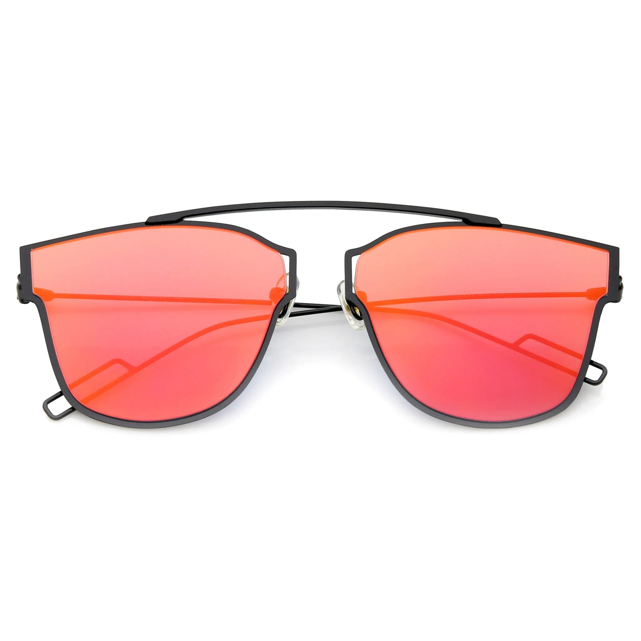 Modern Thin Flat Mirrored Lens Horned Rim Sunglasses A340