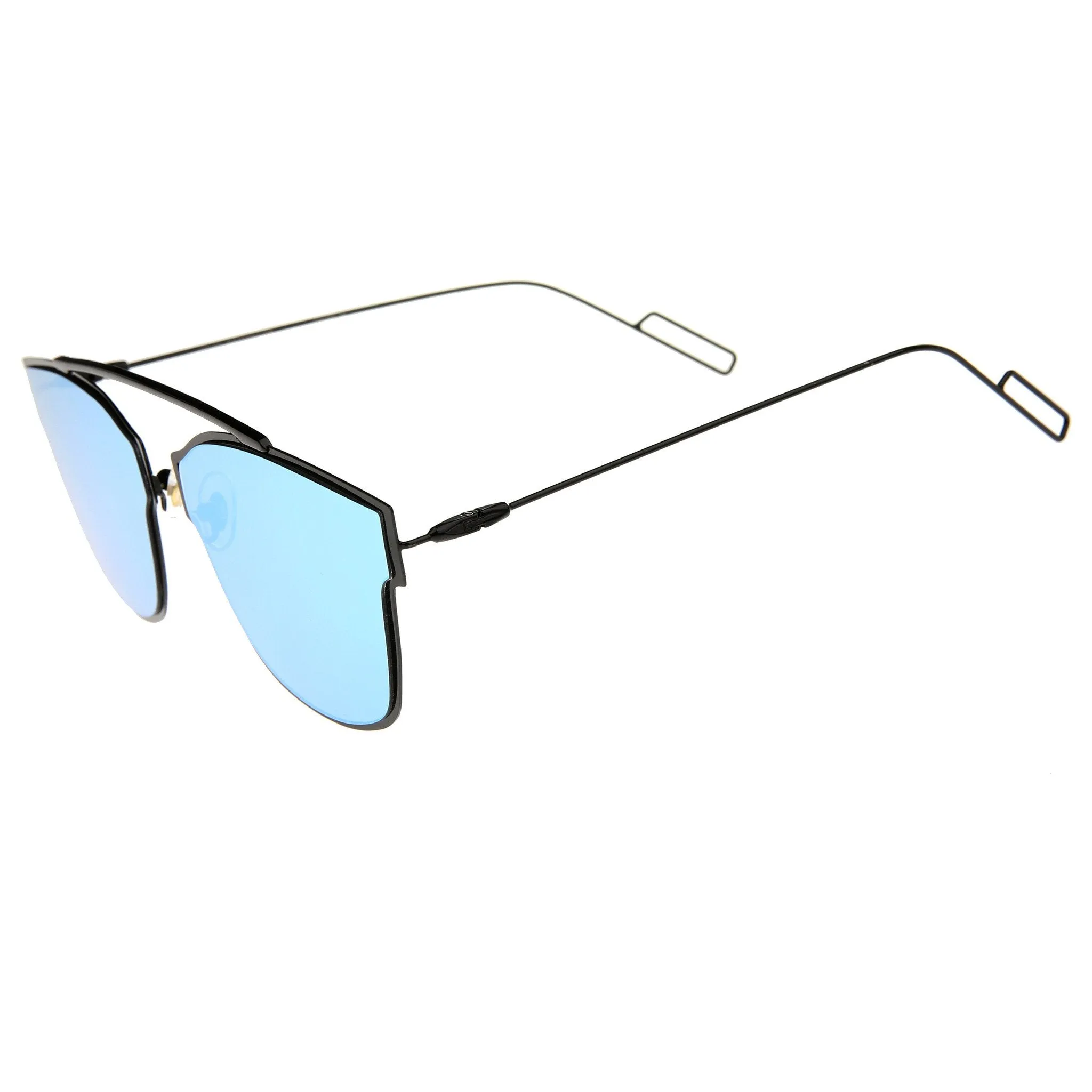 Modern Thin Flat Mirrored Lens Horned Rim Sunglasses A340