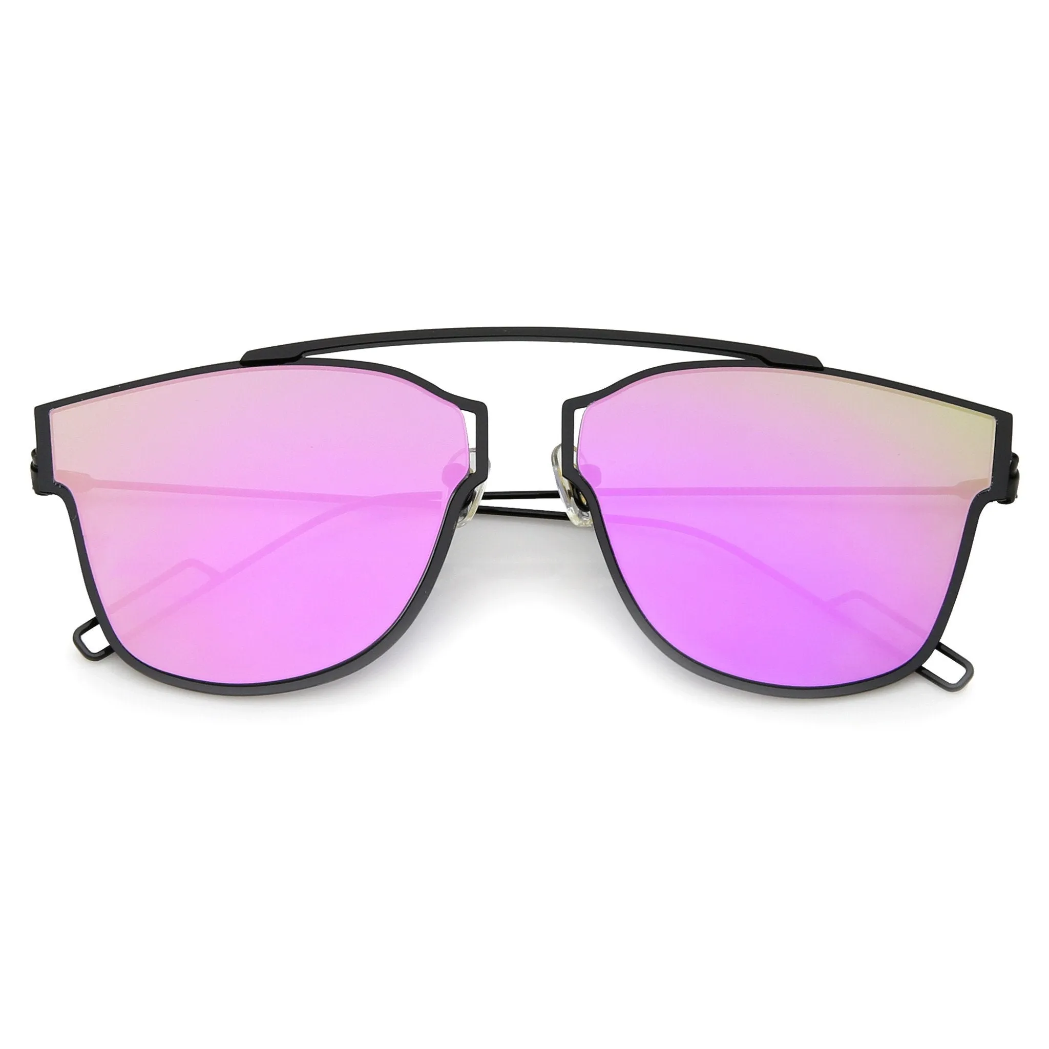 Modern Thin Flat Mirrored Lens Horned Rim Sunglasses A340