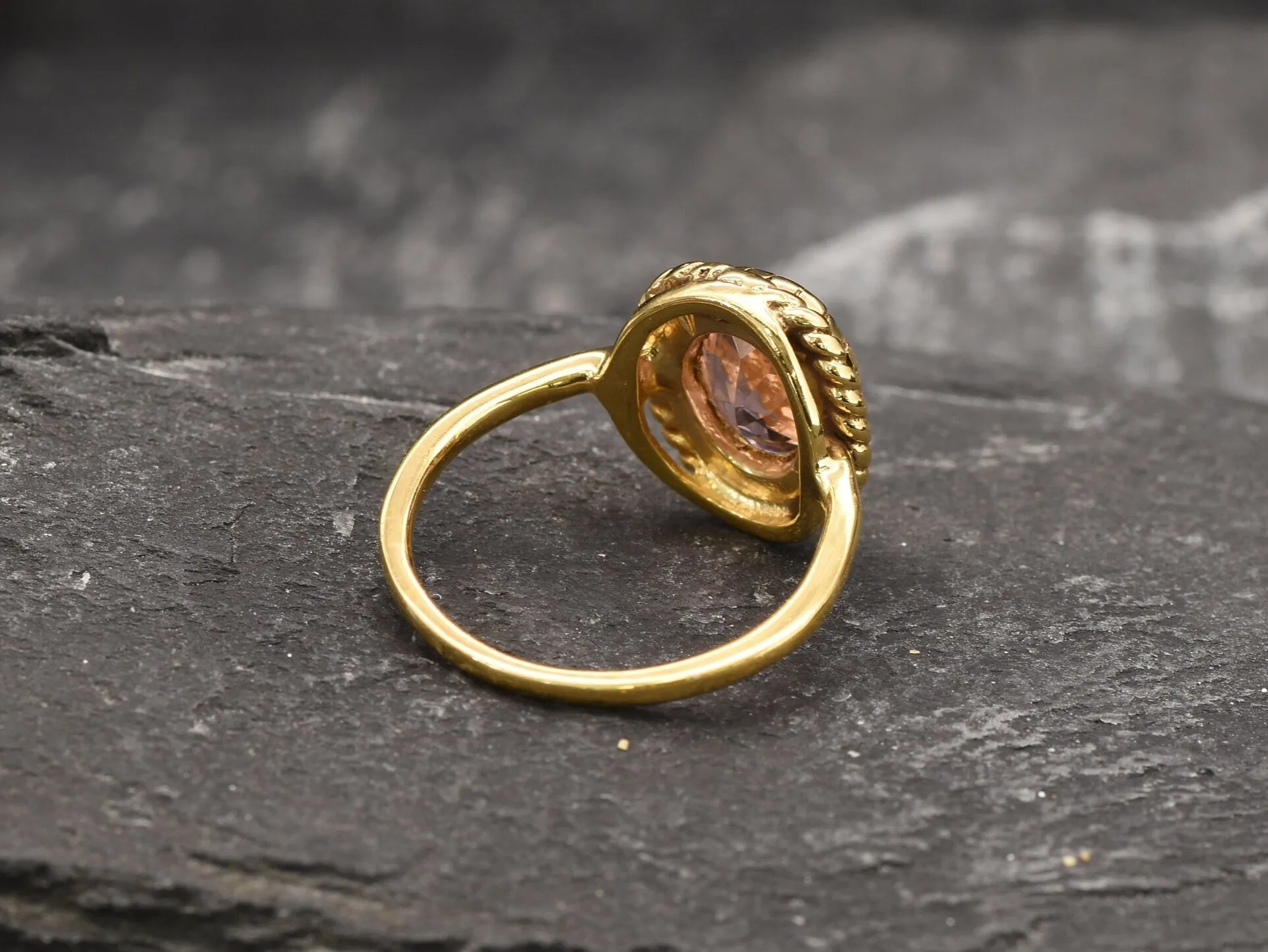 Morganite Gold Ring - Vintage Ring, Pink Gemstone Ring, Pink Statement Ring