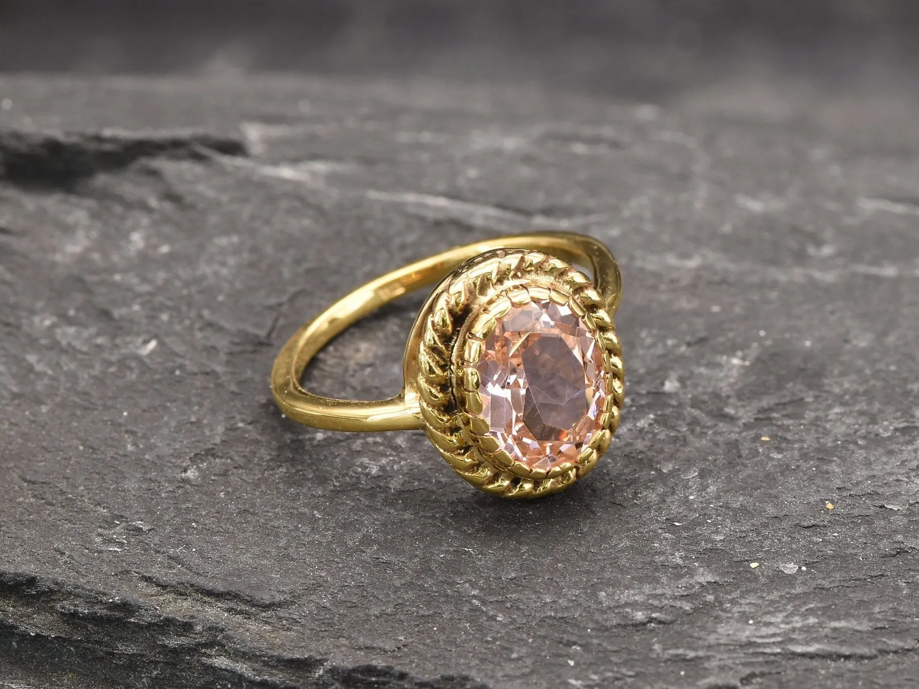 Morganite Gold Ring - Vintage Ring, Pink Gemstone Ring, Pink Statement Ring