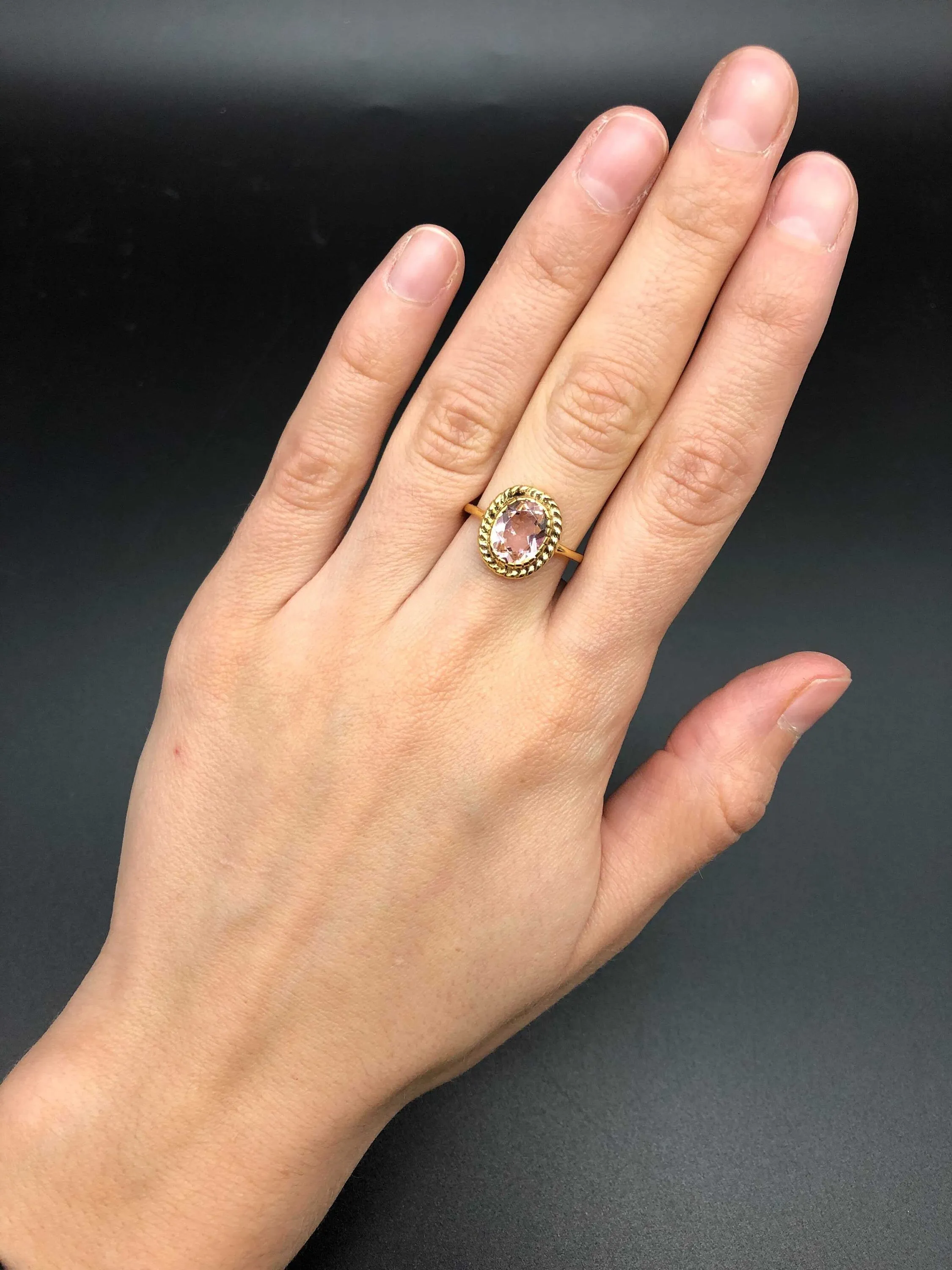 Morganite Gold Ring - Vintage Ring, Pink Gemstone Ring, Pink Statement Ring