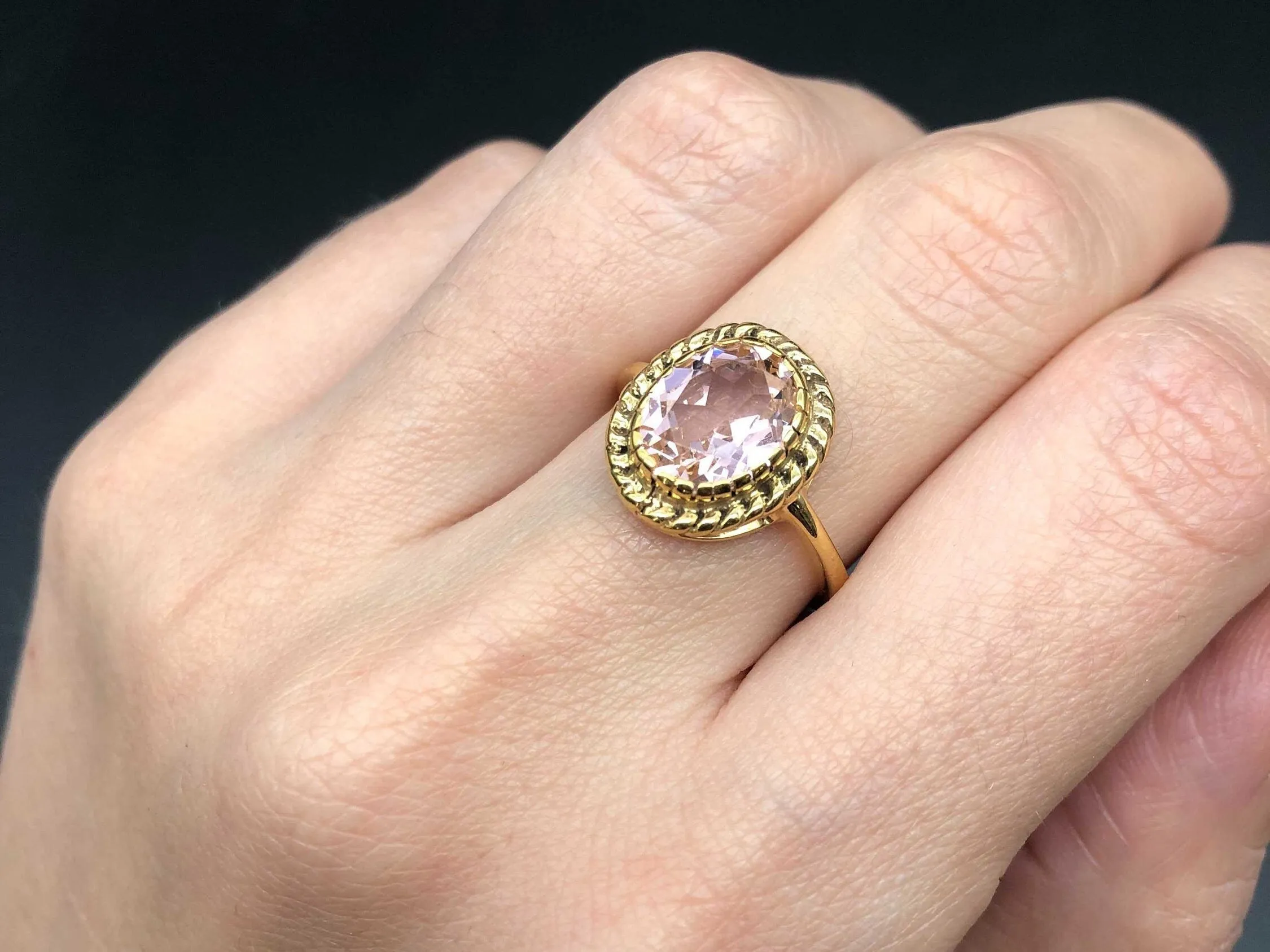 Morganite Gold Ring - Vintage Ring, Pink Gemstone Ring, Pink Statement Ring
