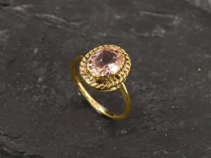 Morganite Gold Ring - Vintage Ring, Pink Gemstone Ring, Pink Statement Ring