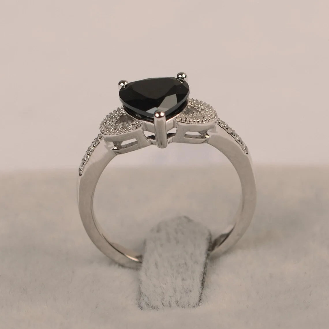 Natural Heart Cut Black Onyx Wedding Ring - 925 Sterling Silver Ring