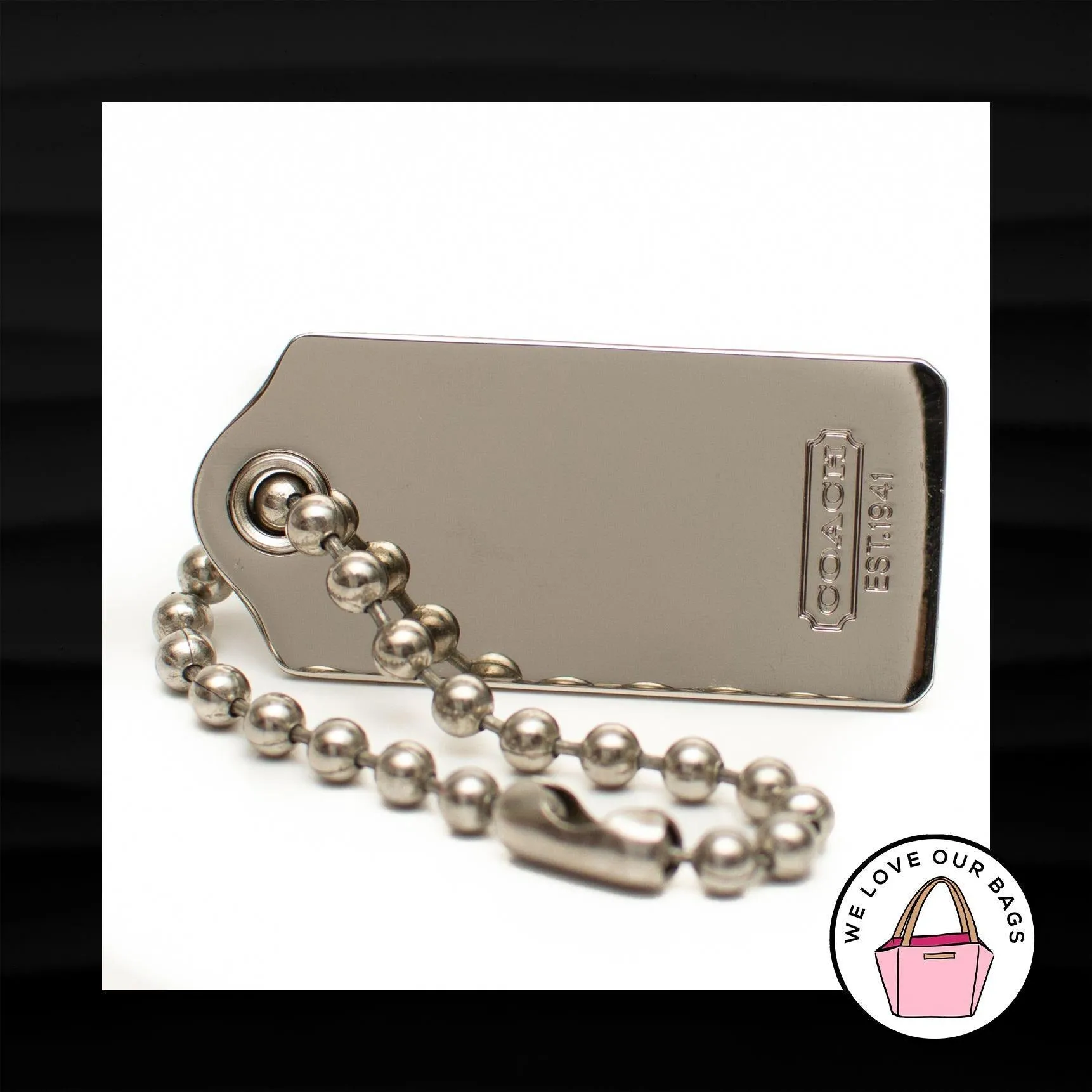 NEW 1.75" Medium COACH SILVER NICKEL METAL KEY FOB BAG CHARM KEYCHAIN HANG TAG