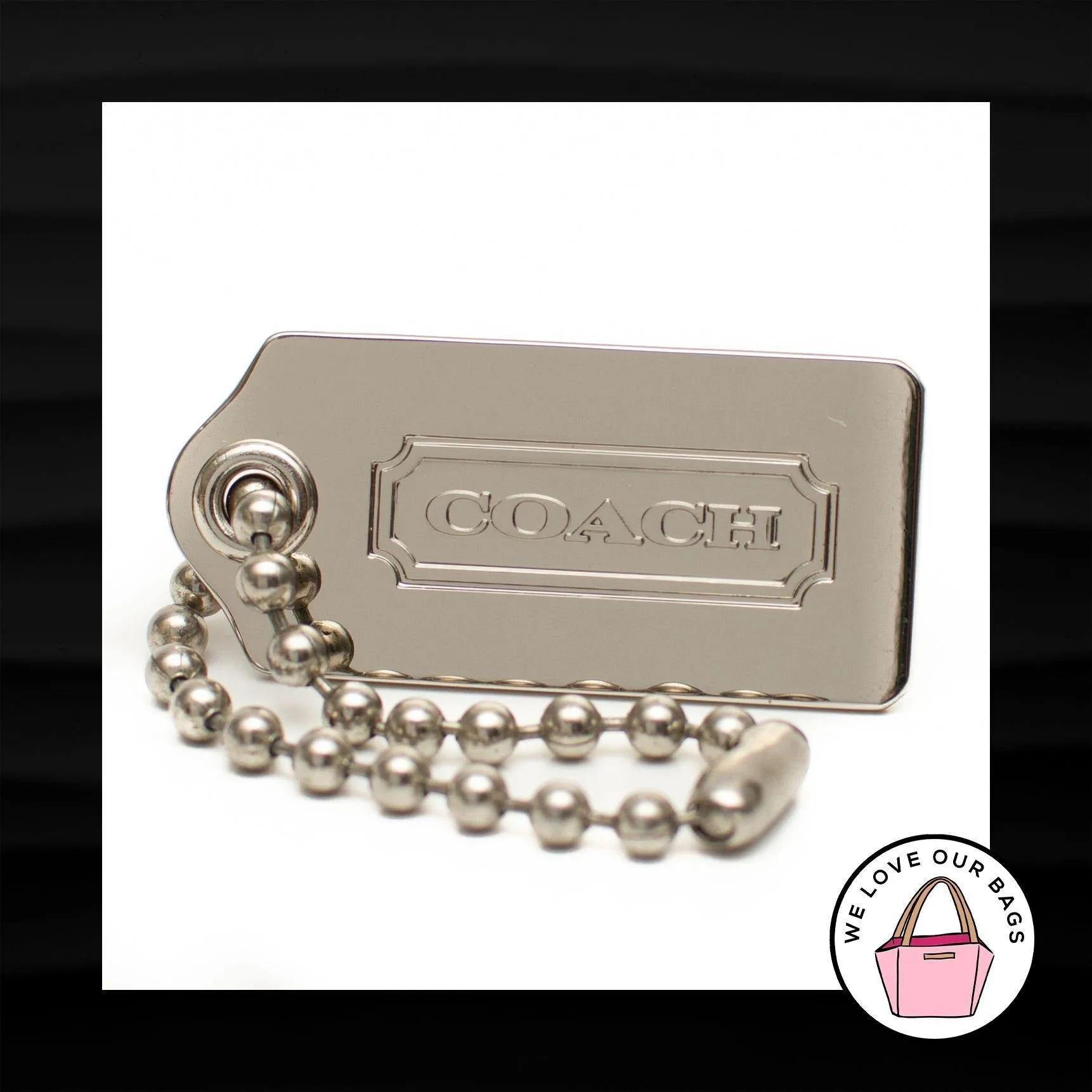 NEW 1.75" Medium COACH SILVER NICKEL METAL KEY FOB BAG CHARM KEYCHAIN HANG TAG