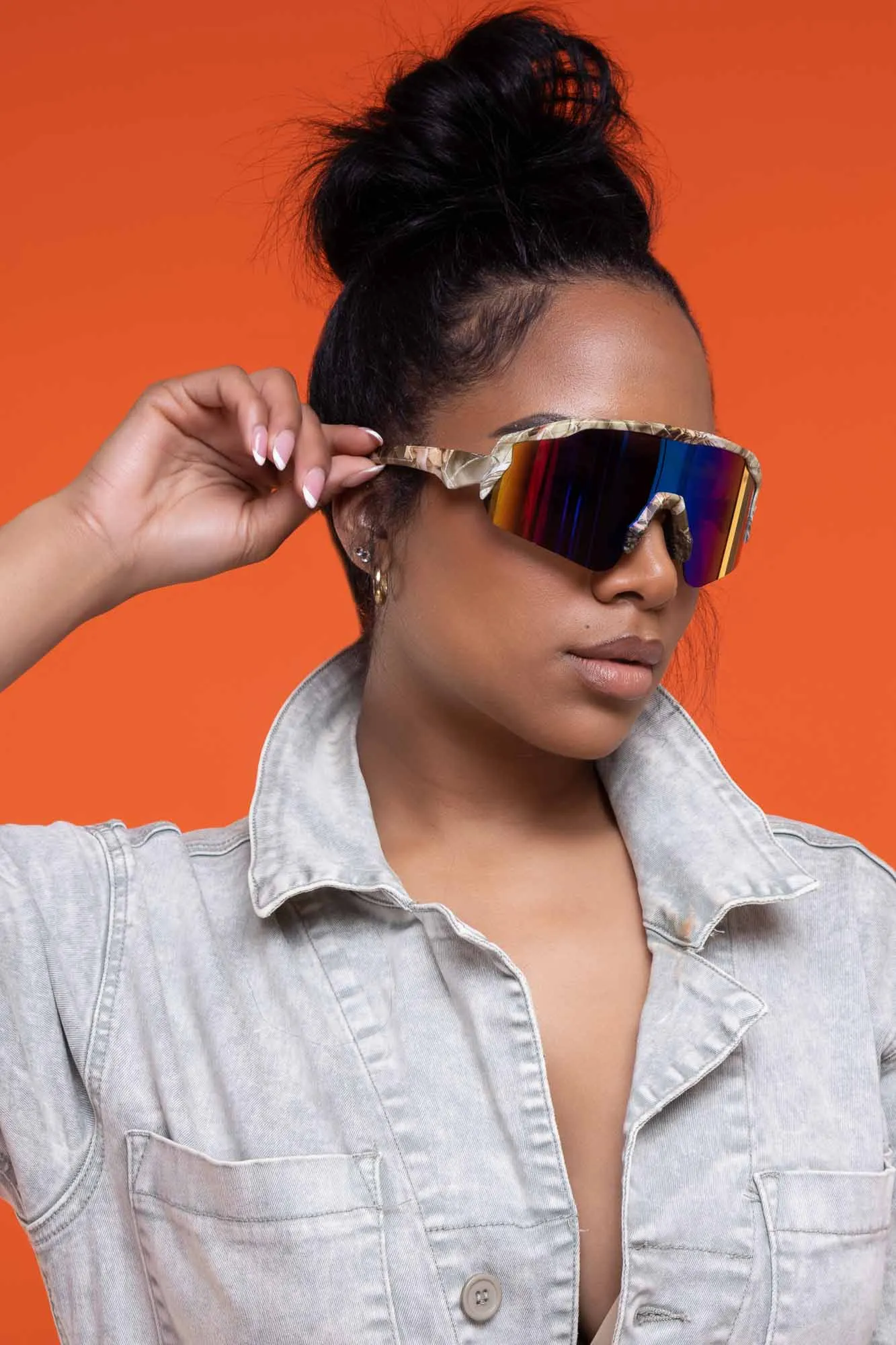 New Level Geometric Reflective Sunglasses - Olive Marble