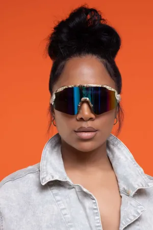 New Level Geometric Reflective Sunglasses - Olive Marble