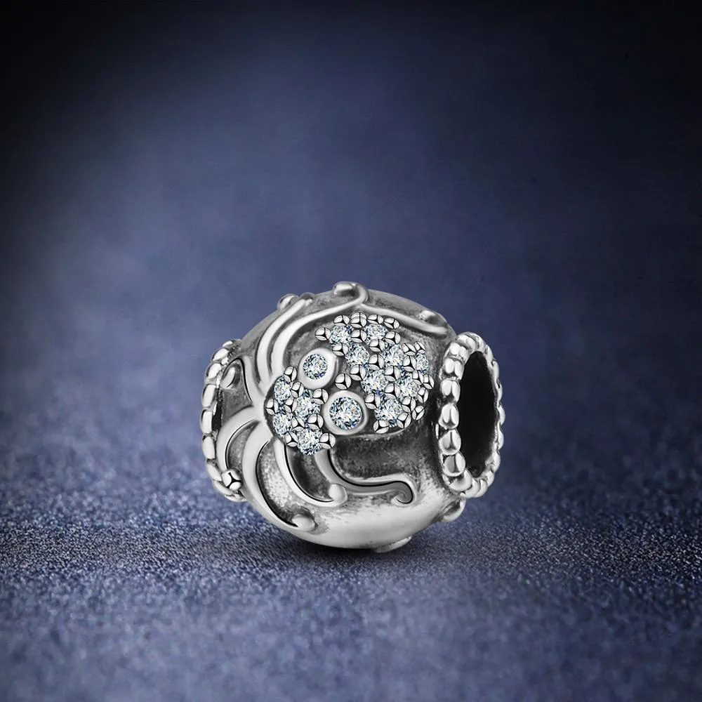 Octopus Glitter Ball Bead Charm 925 Sterling Silver