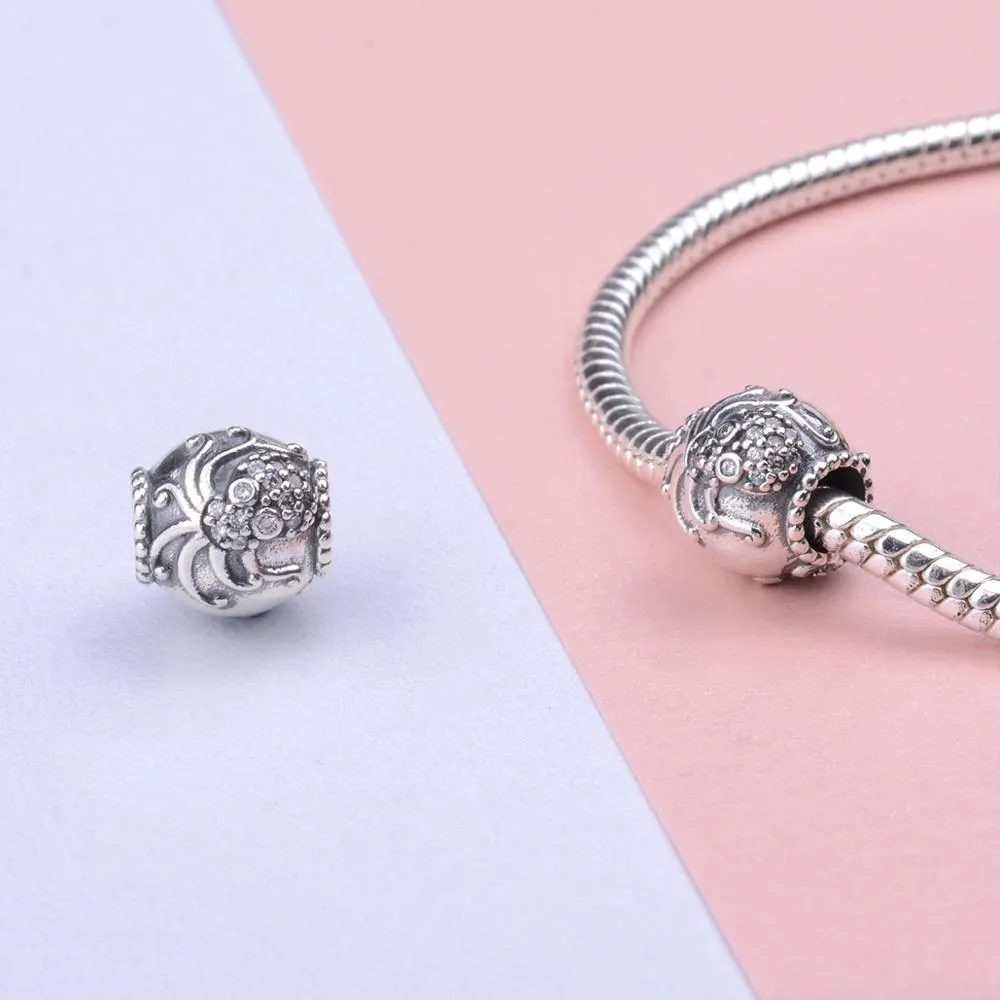 Octopus Glitter Ball Bead Charm 925 Sterling Silver