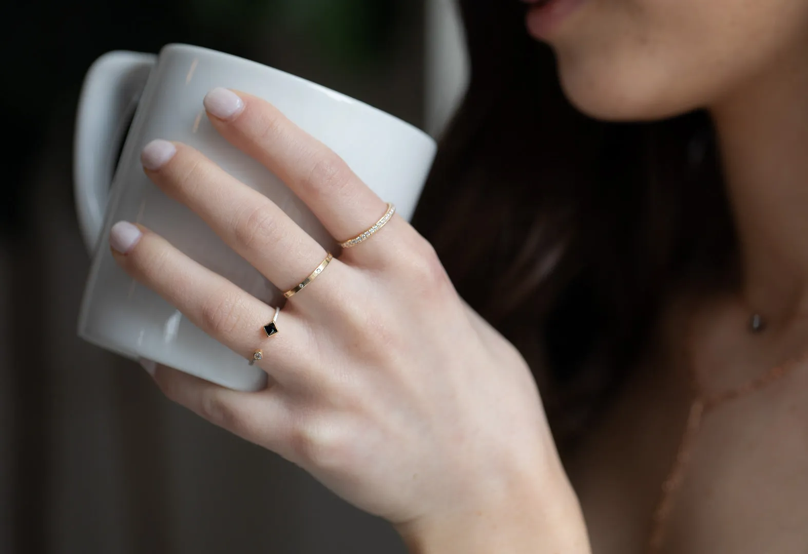 Open Cuff Black   White Diamond Ring