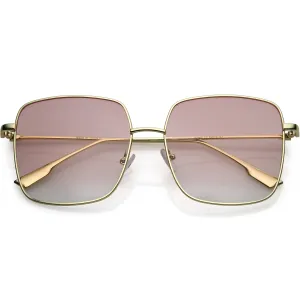Oversize Women's Square Flat Lens Thin Metal Sunglasses C922