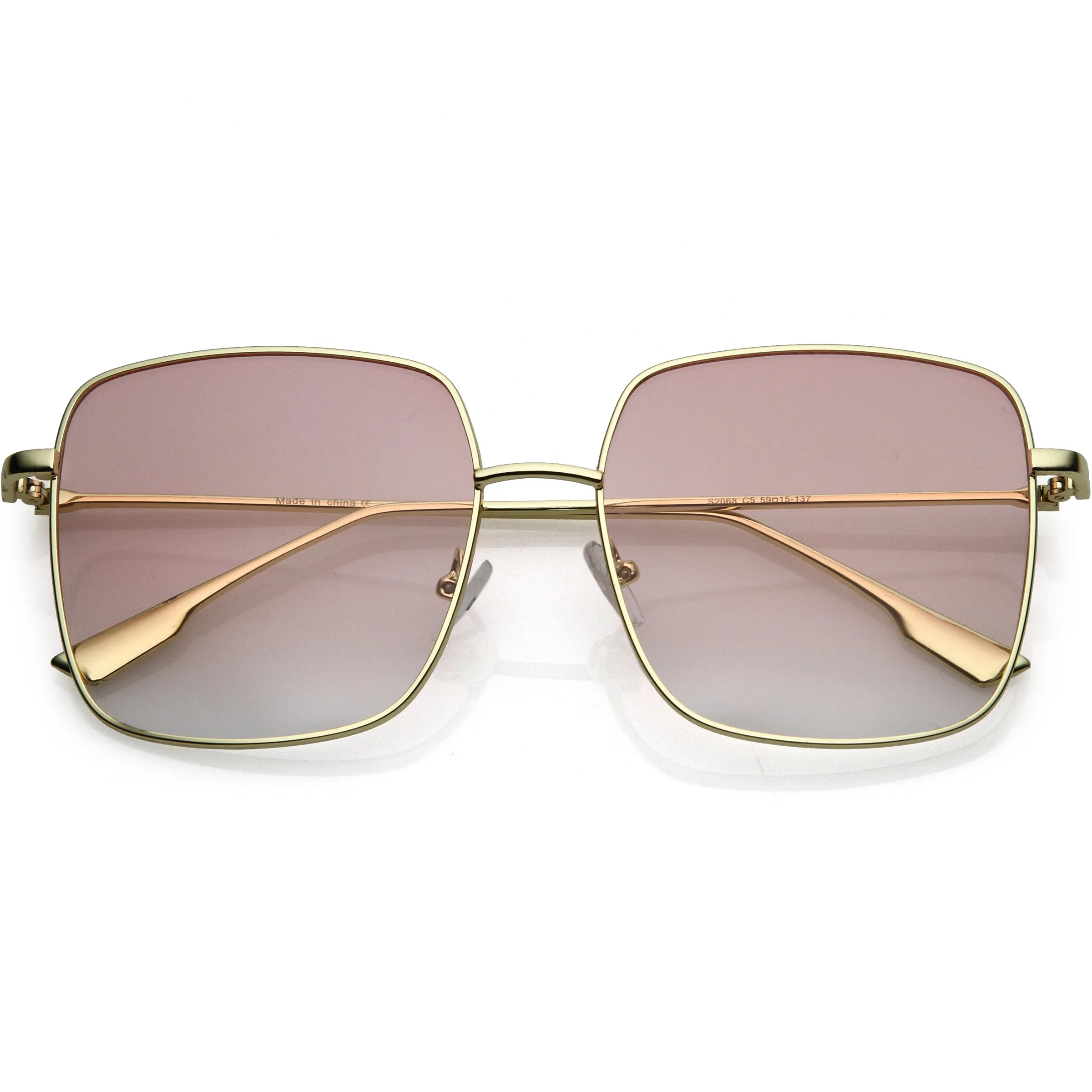 Oversize Women's Square Flat Lens Thin Metal Sunglasses C922