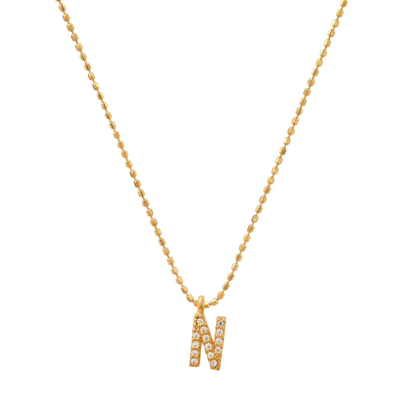 Pave Initial Ball Chain Necklace