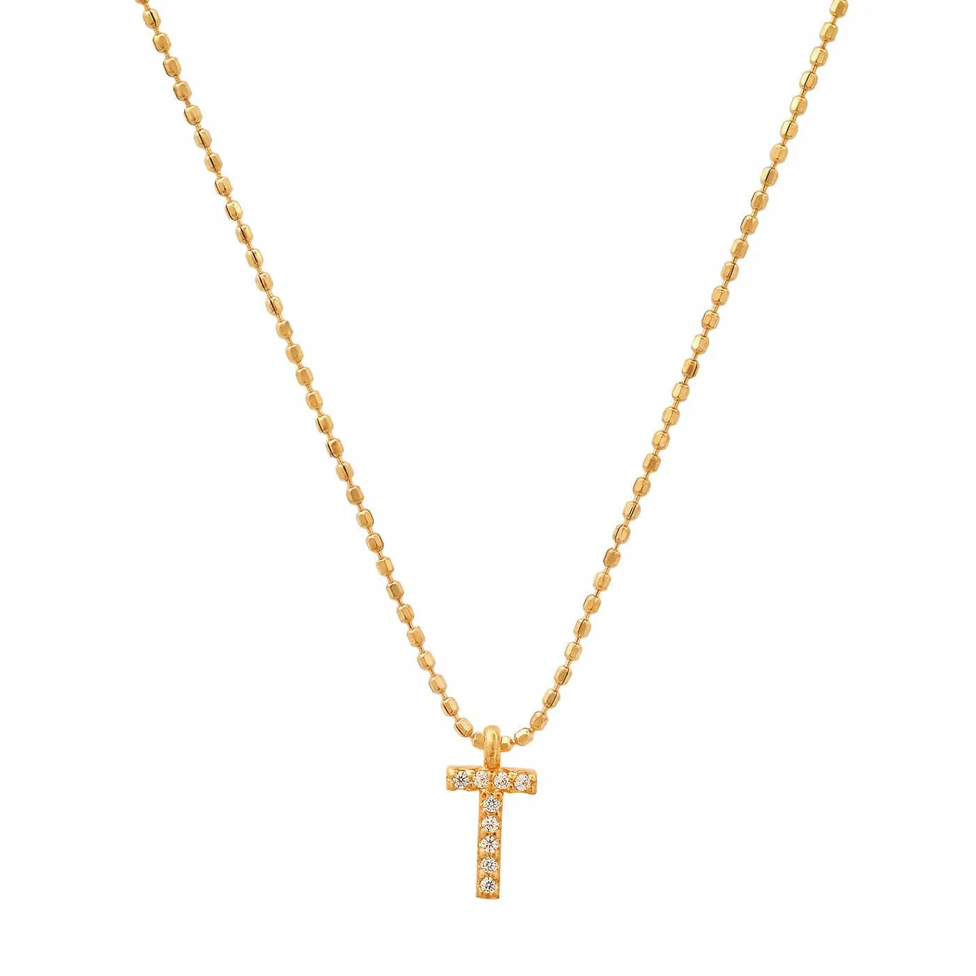 Pave Initial Ball Chain Necklace