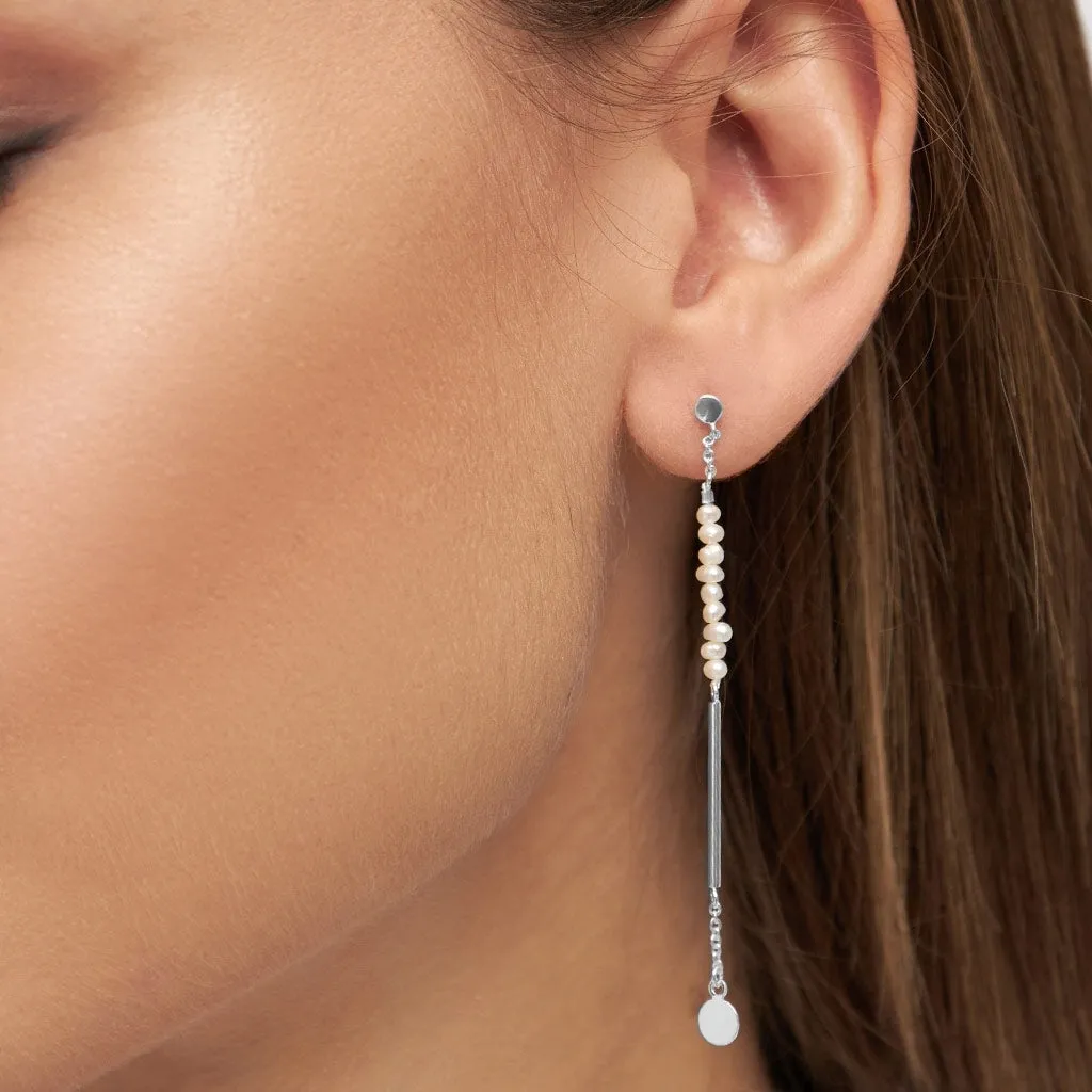 Pearls & Pin earring 1 pcs - Silver Plated