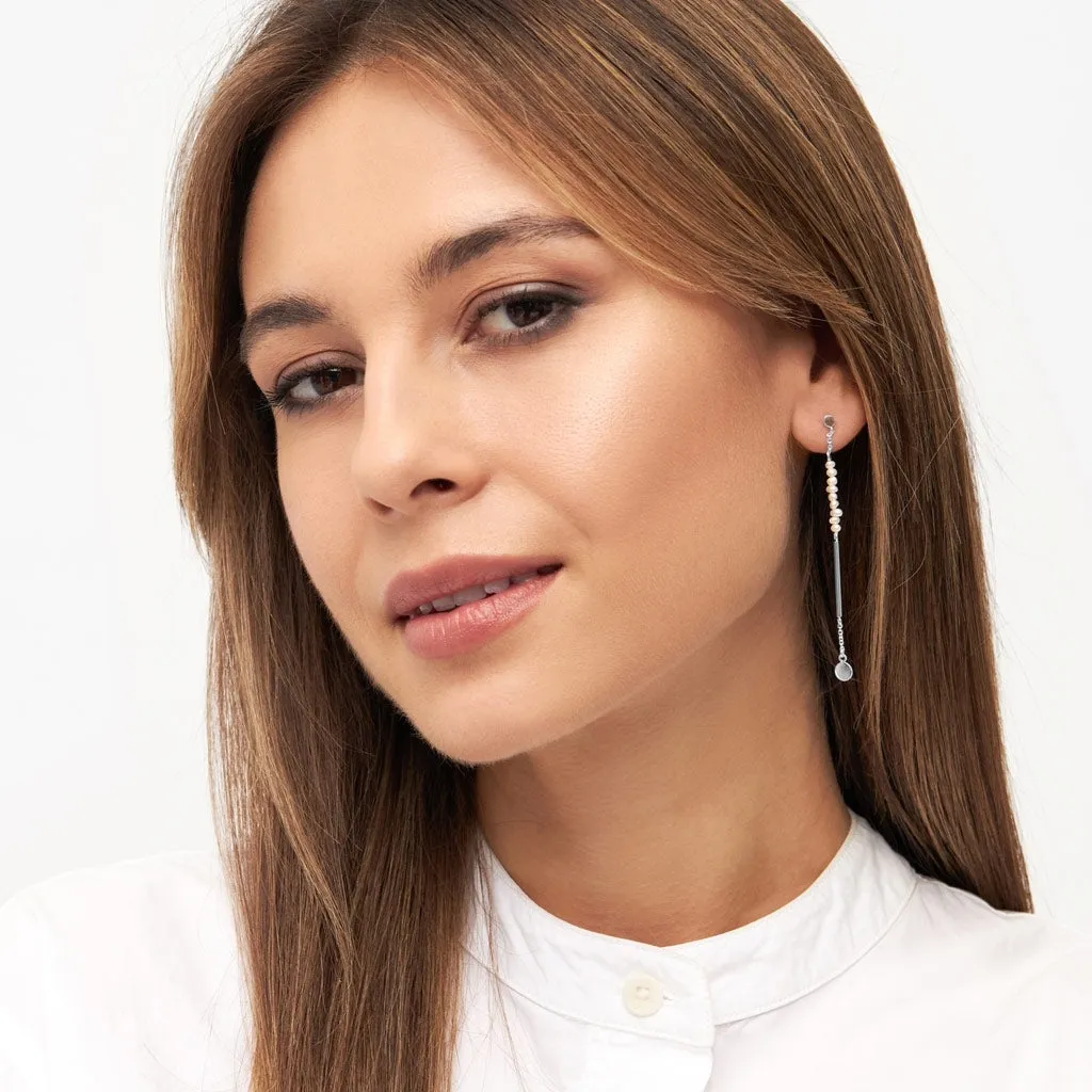 Pearls & Pin earring 1 pcs - Silver Plated