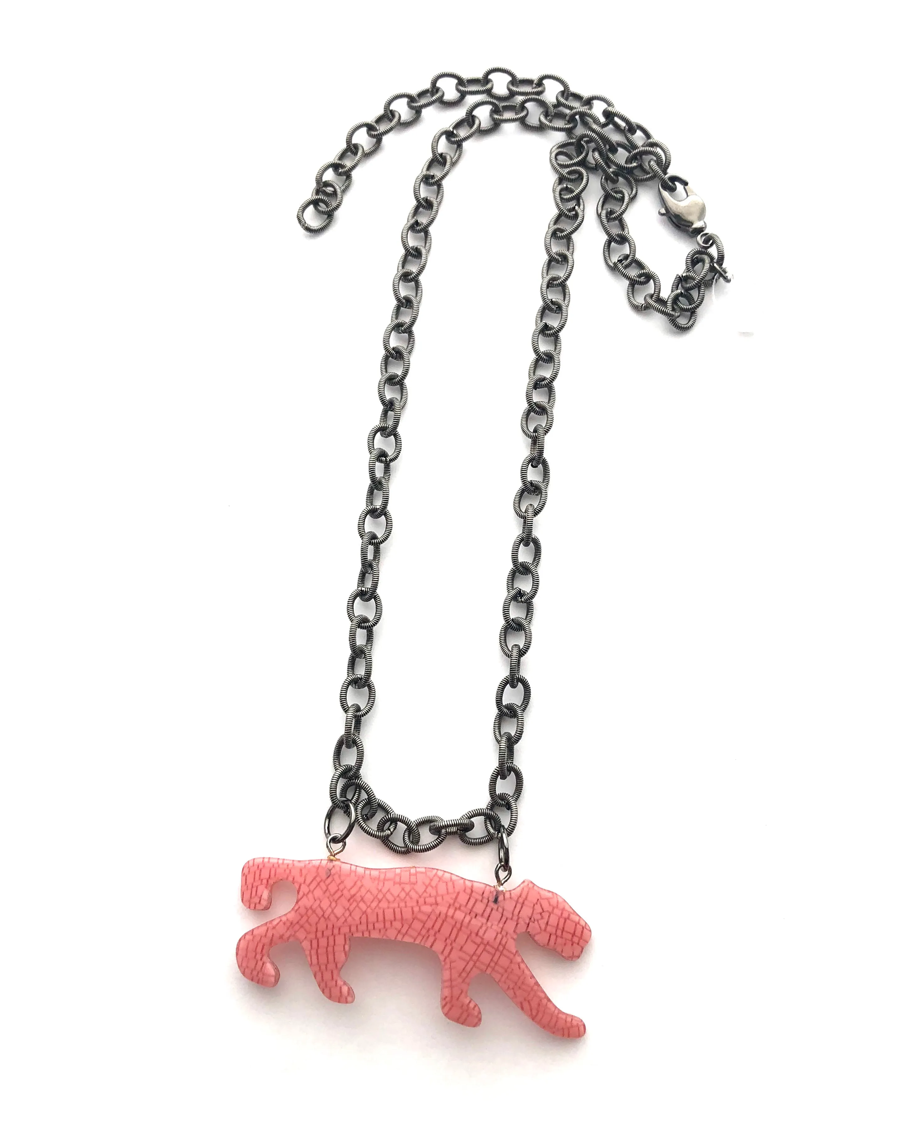 Pink Speckled Puma Big Cat Necklace