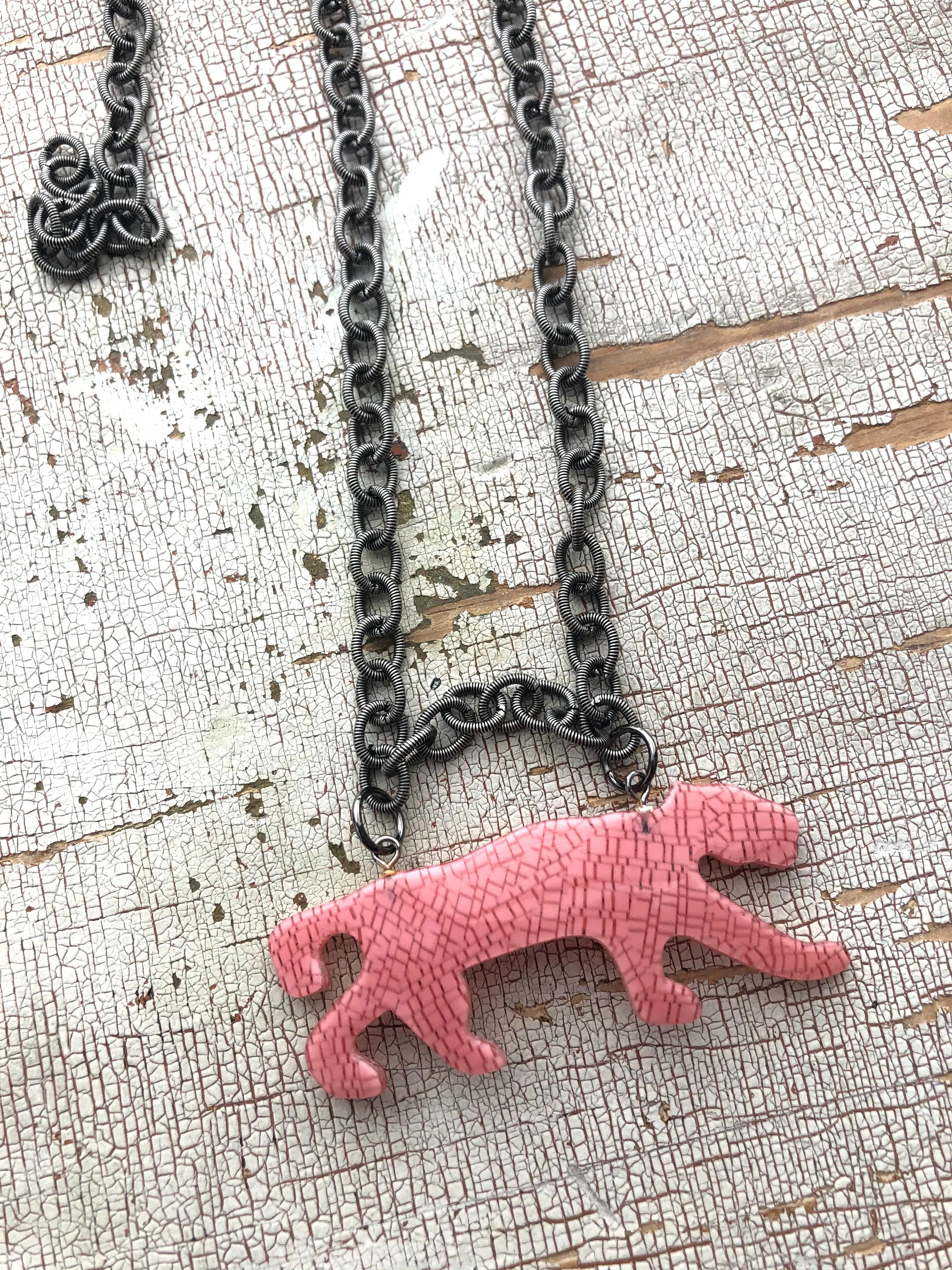 Pink Speckled Puma Big Cat Necklace