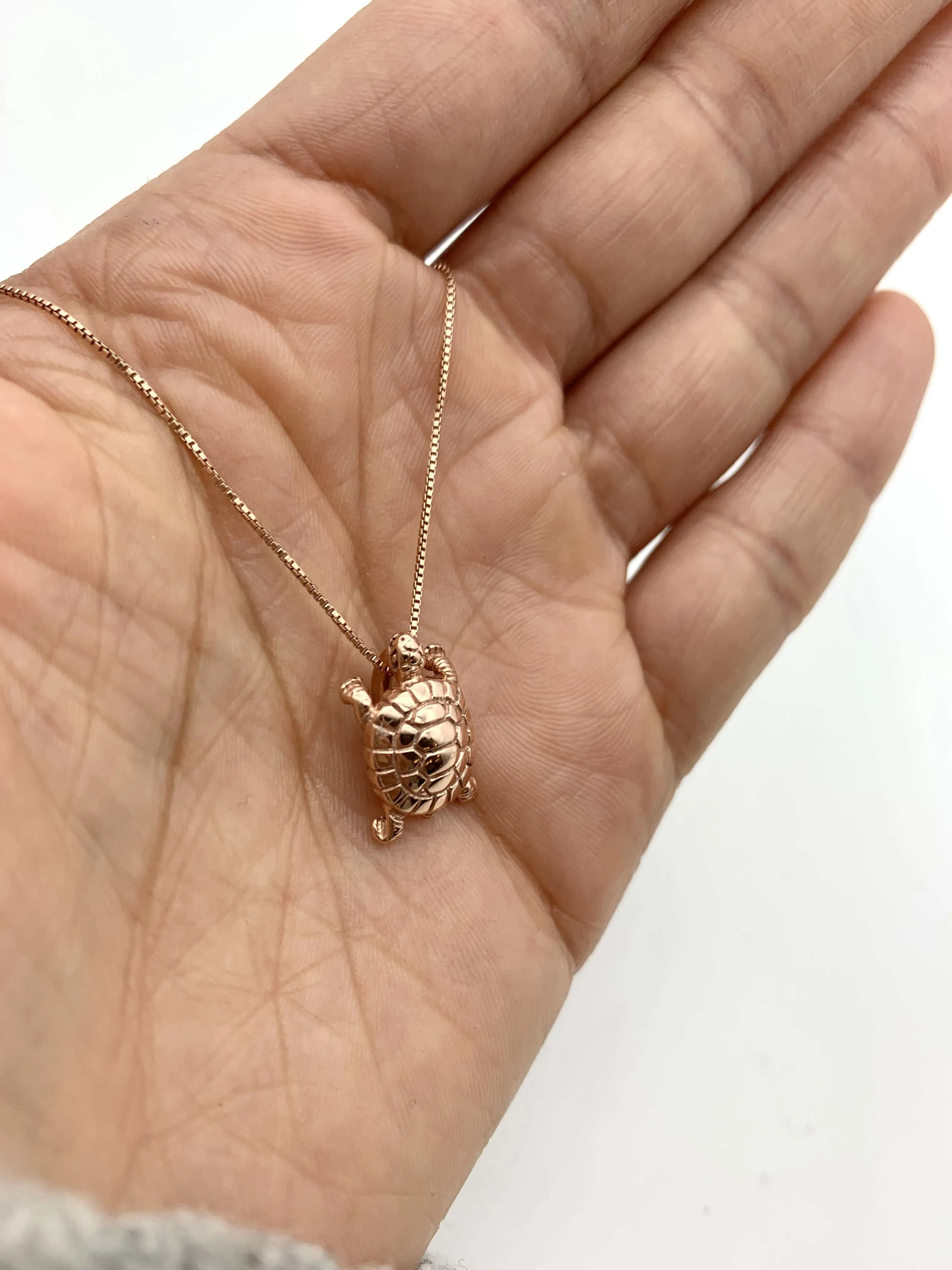 Pink Turtle Pendant - Rose Gold Tortoise Necklace - Vintage Statement Necklace