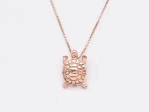 Pink Turtle Pendant - Rose Gold Tortoise Necklace - Vintage Statement Necklace