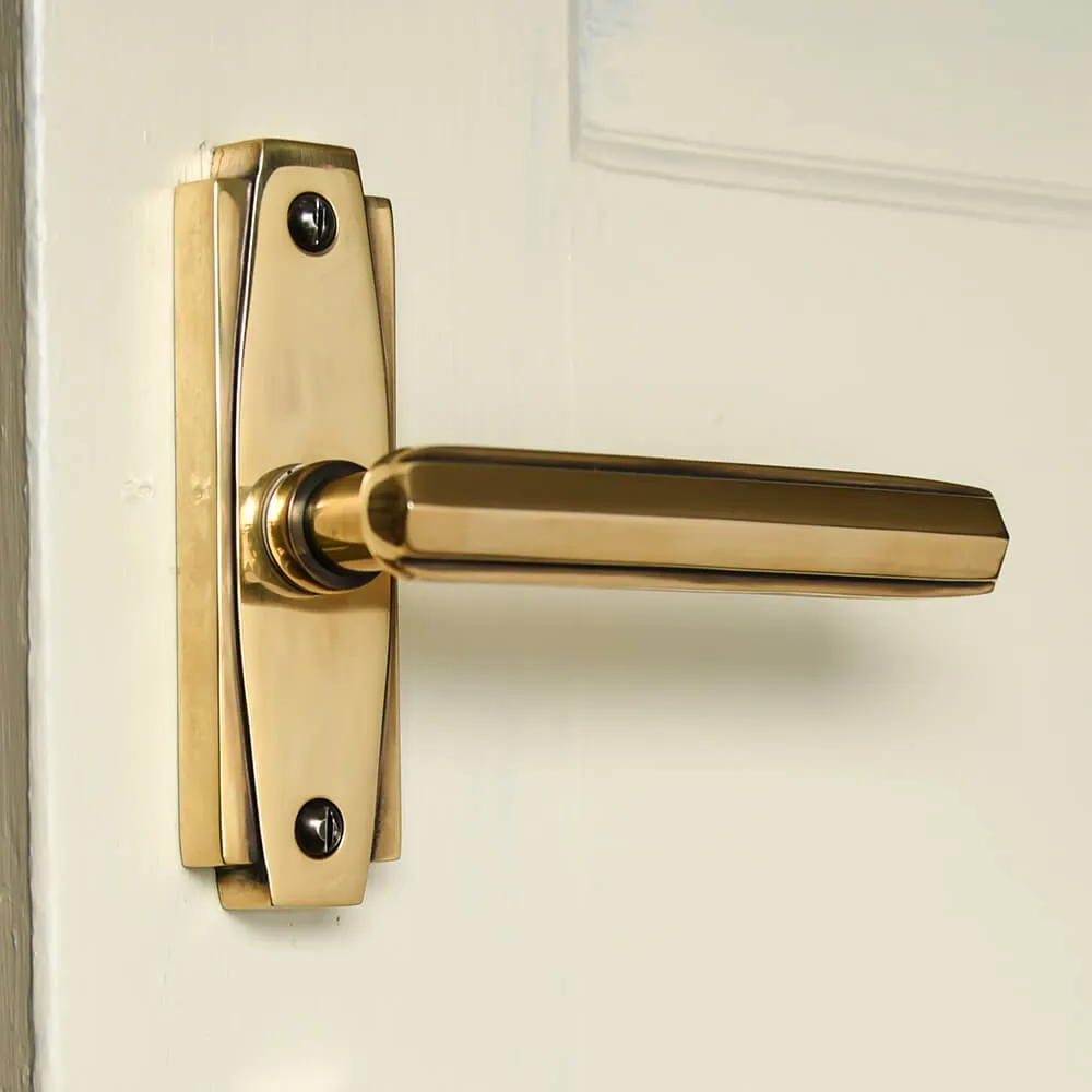 Polished Antique Brass Art Deco Lever Latch Door Handles