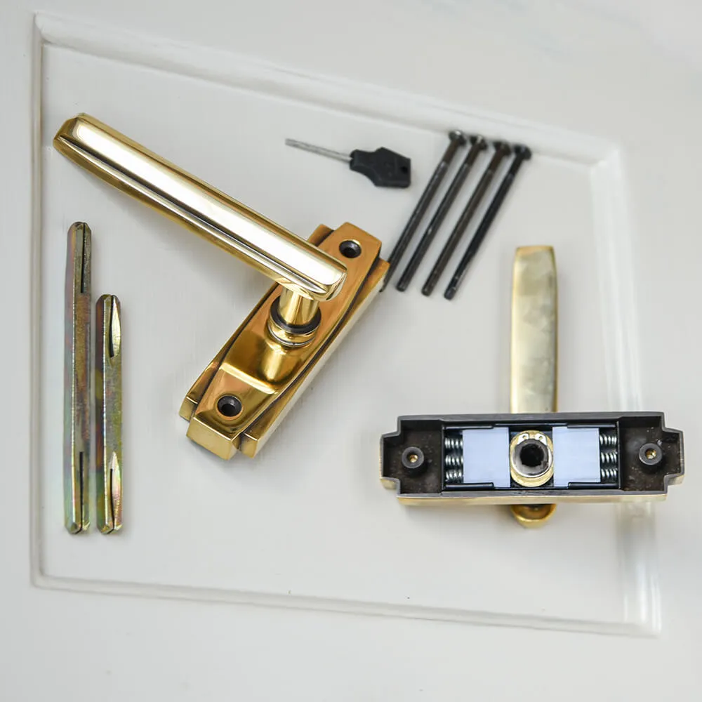 Polished Antique Brass Art Deco Lever Latch Door Handles