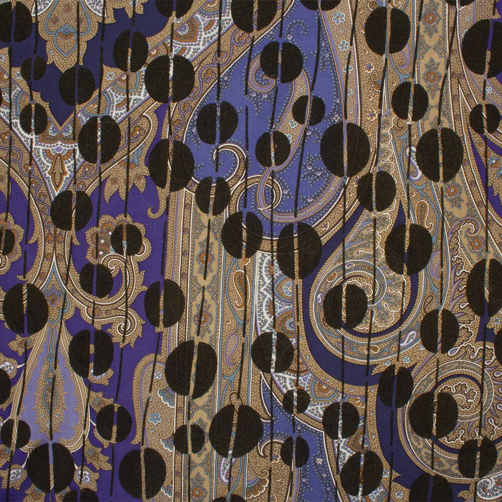 Purple/Dark Khaki Green Flocked Silk