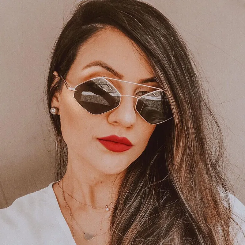 Retro Geometric Hexagon Diamond Shaped Flat Lens Sunglasses C744