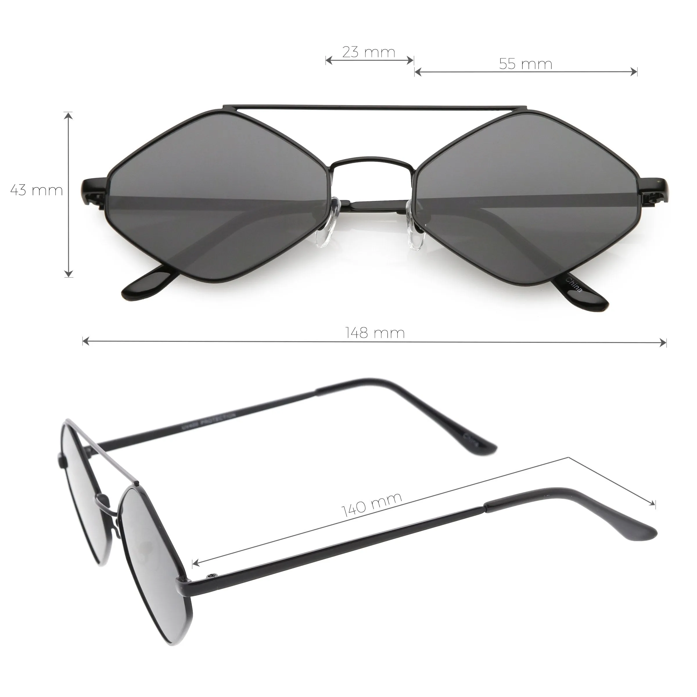 Retro Geometric Hexagon Diamond Shaped Flat Lens Sunglasses C744