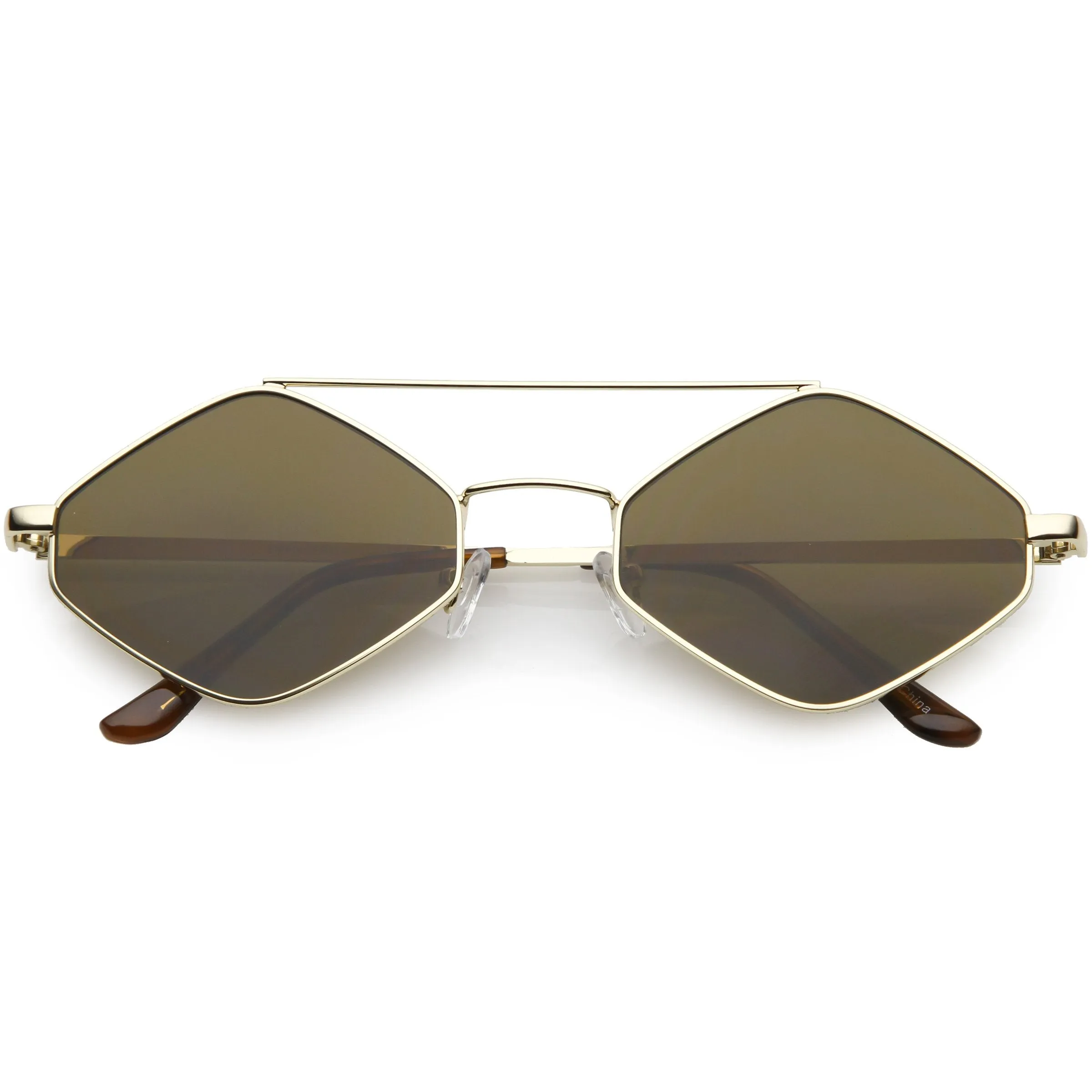 Retro Geometric Hexagon Diamond Shaped Flat Lens Sunglasses C744