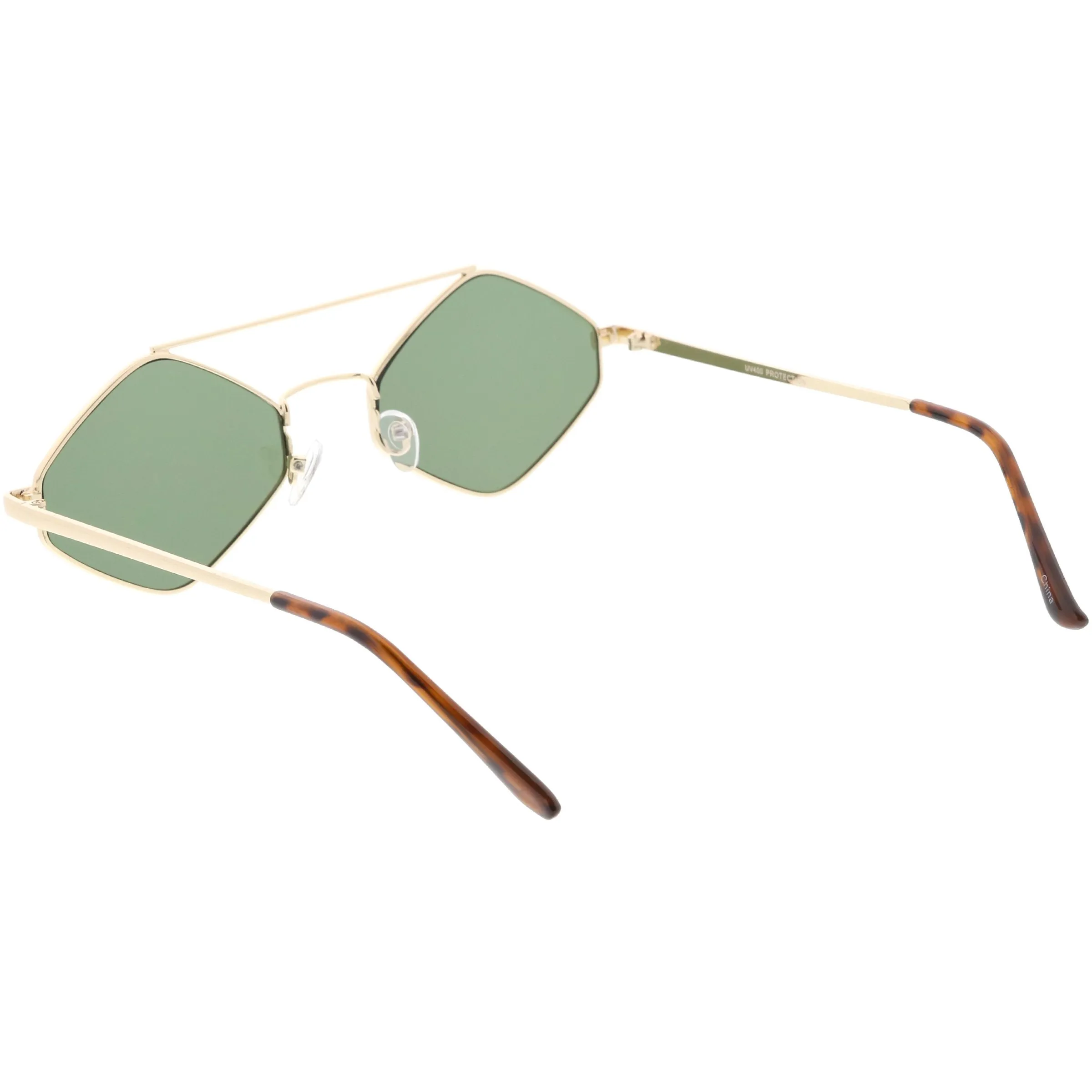 Retro Geometric Hexagon Diamond Shaped Flat Lens Sunglasses C744
