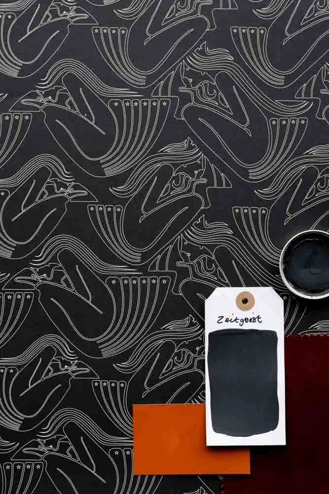 Rockett St George Deco Nymph Midnight Wallpaper