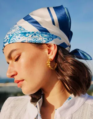 Scala Silk Scarf - Azure Border