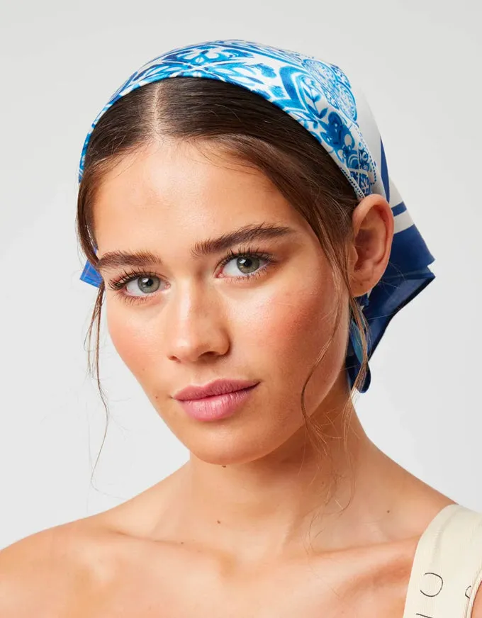 Scala Silk Scarf - Azure Border