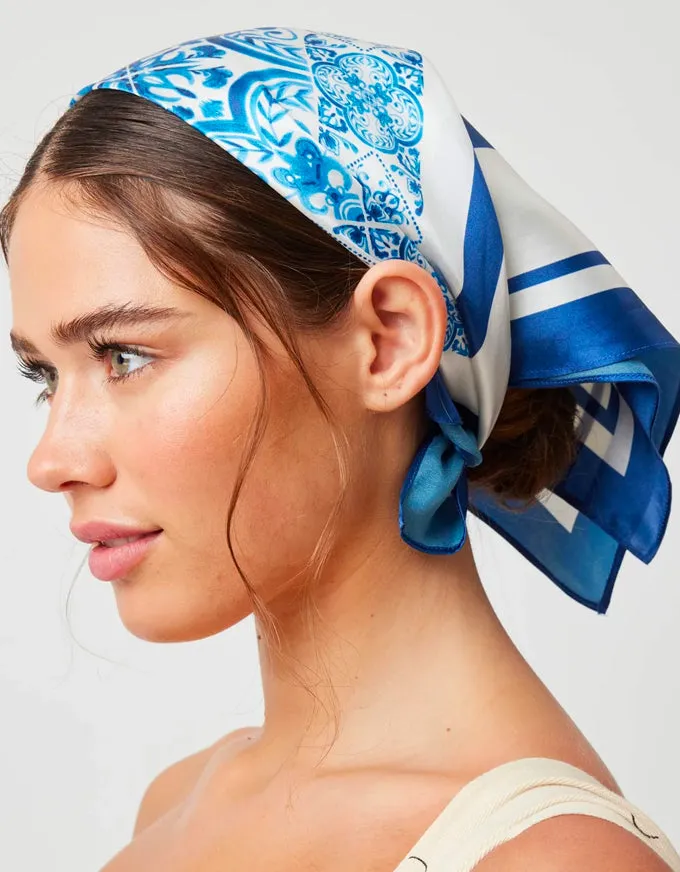 Scala Silk Scarf - Azure Border