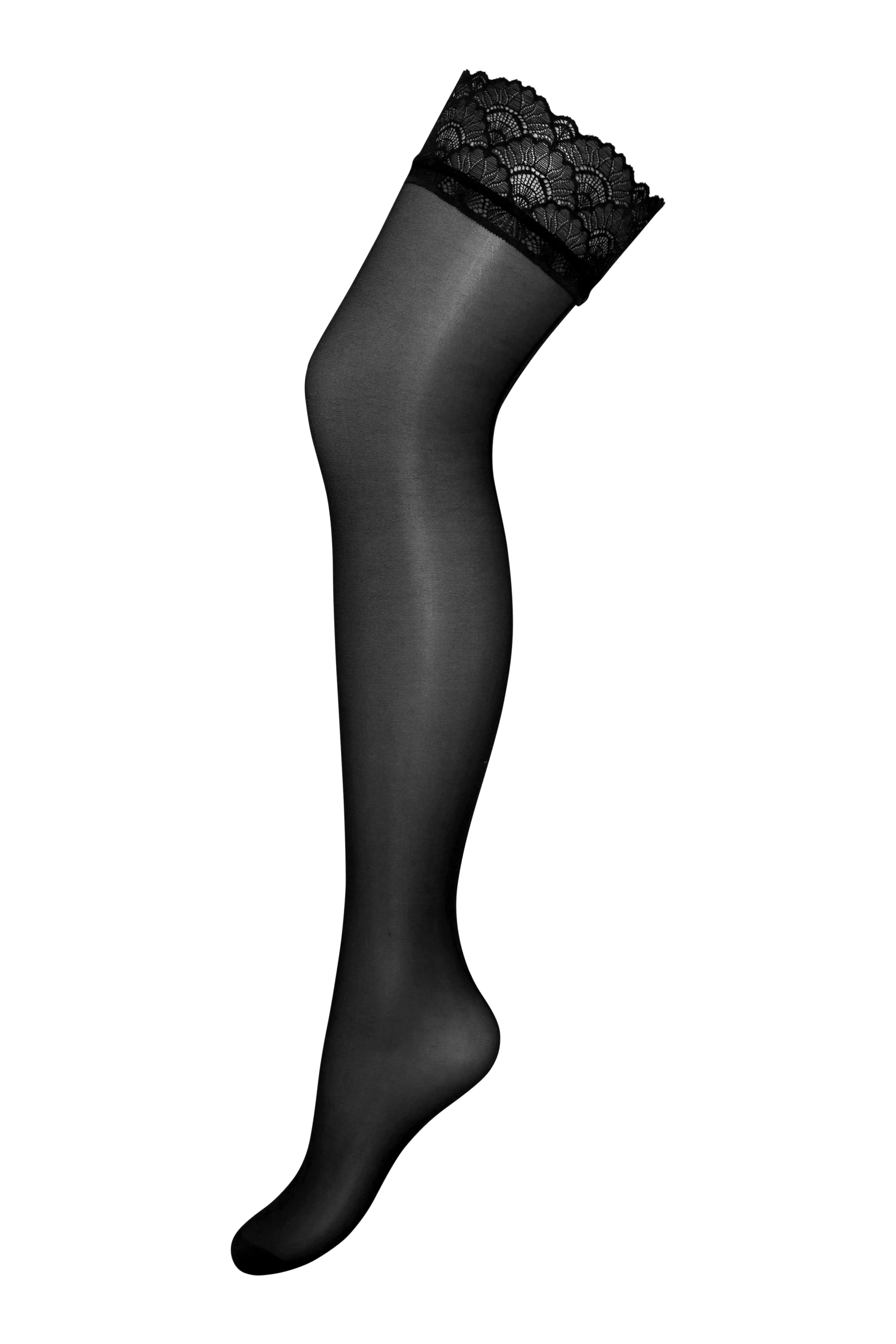 Seam Back Lace Top Hosiery In Black - Pour Moi