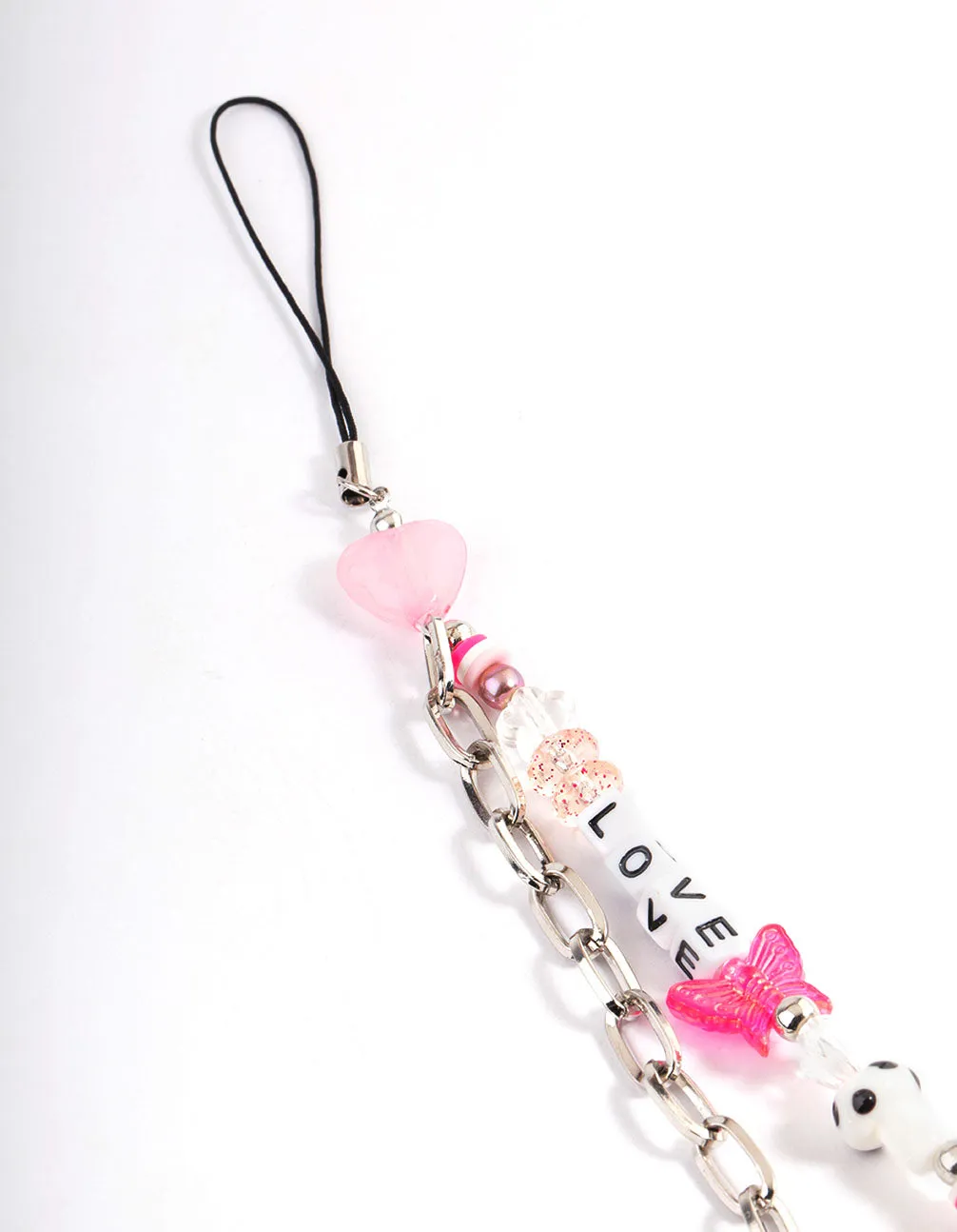 Silver Mixed Bead Chain Phone Charm