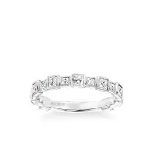 Stackable Band with Bezel Set Princess Diamonds and Milgrain Accents