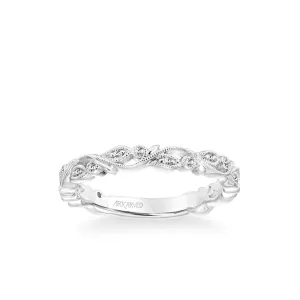 Stackable Band with Diamond and Milgrain Floral Design