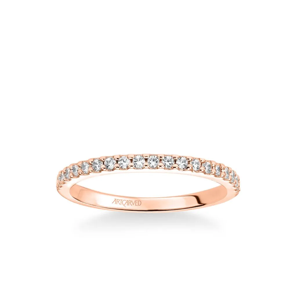 Stackable Band with Shared Prong Set Diamonds